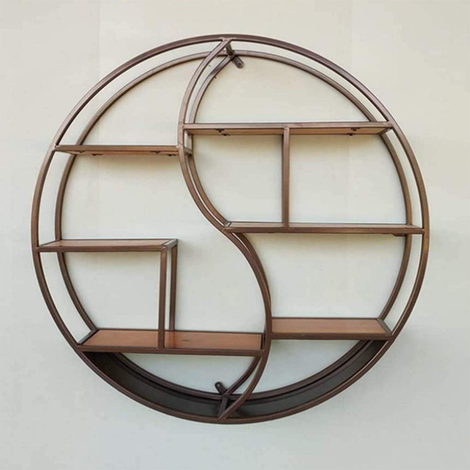Round Floating Wall Shelf - Wood & Metal Mounted Shelving for Home Decor - Copper Finish (68x68x16cm) - Perfect for Bedroom, Living Room, Bathroom & Kitchen Storage & Display
