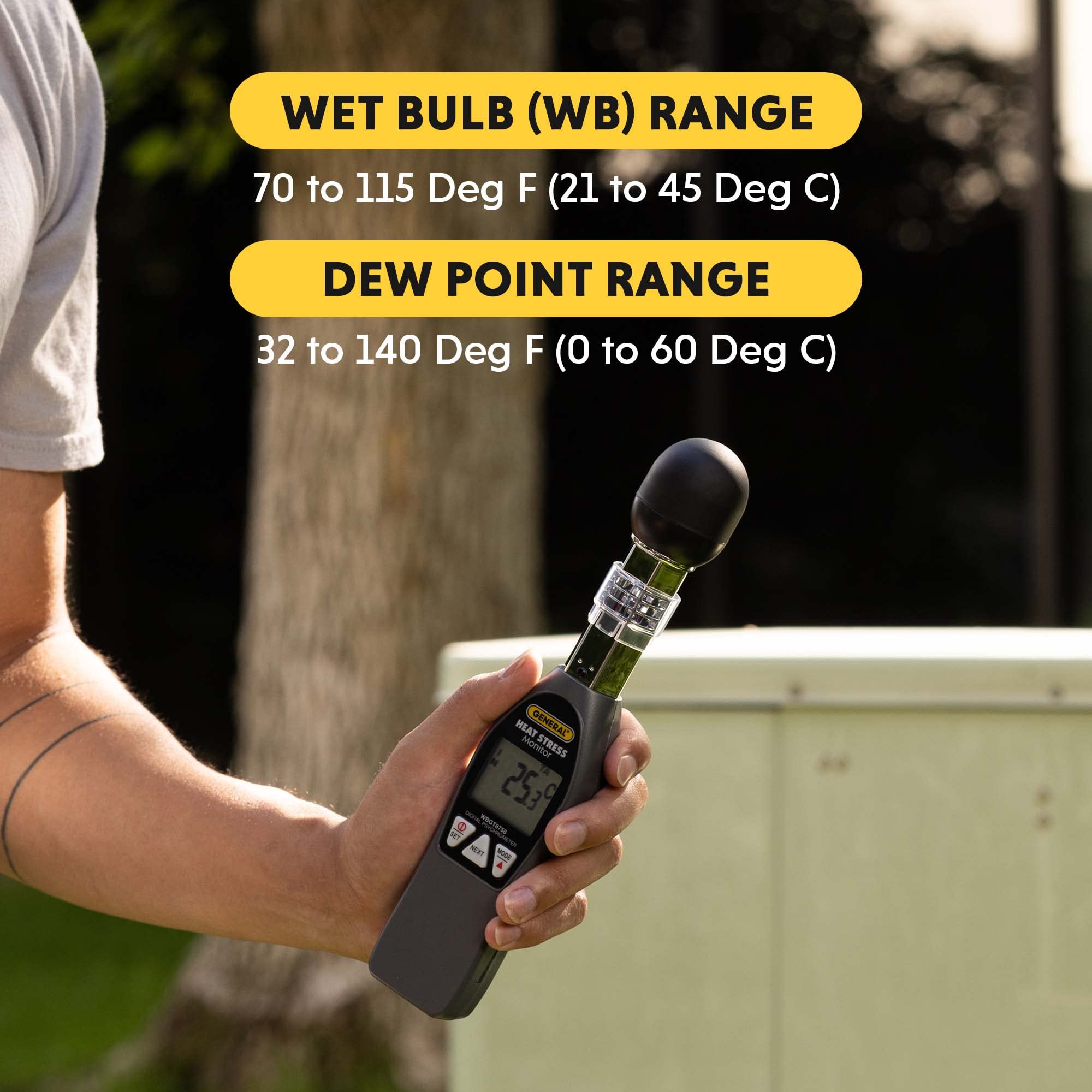General Tools WBGT8758 Handheld Heat Stress Monitor with Brass Black Ball - Measures 32°F to 122°F & 0-100% RH - Ideal for Workplace Safety, Industrial Hygiene, and Outdoor Activity Monitoring