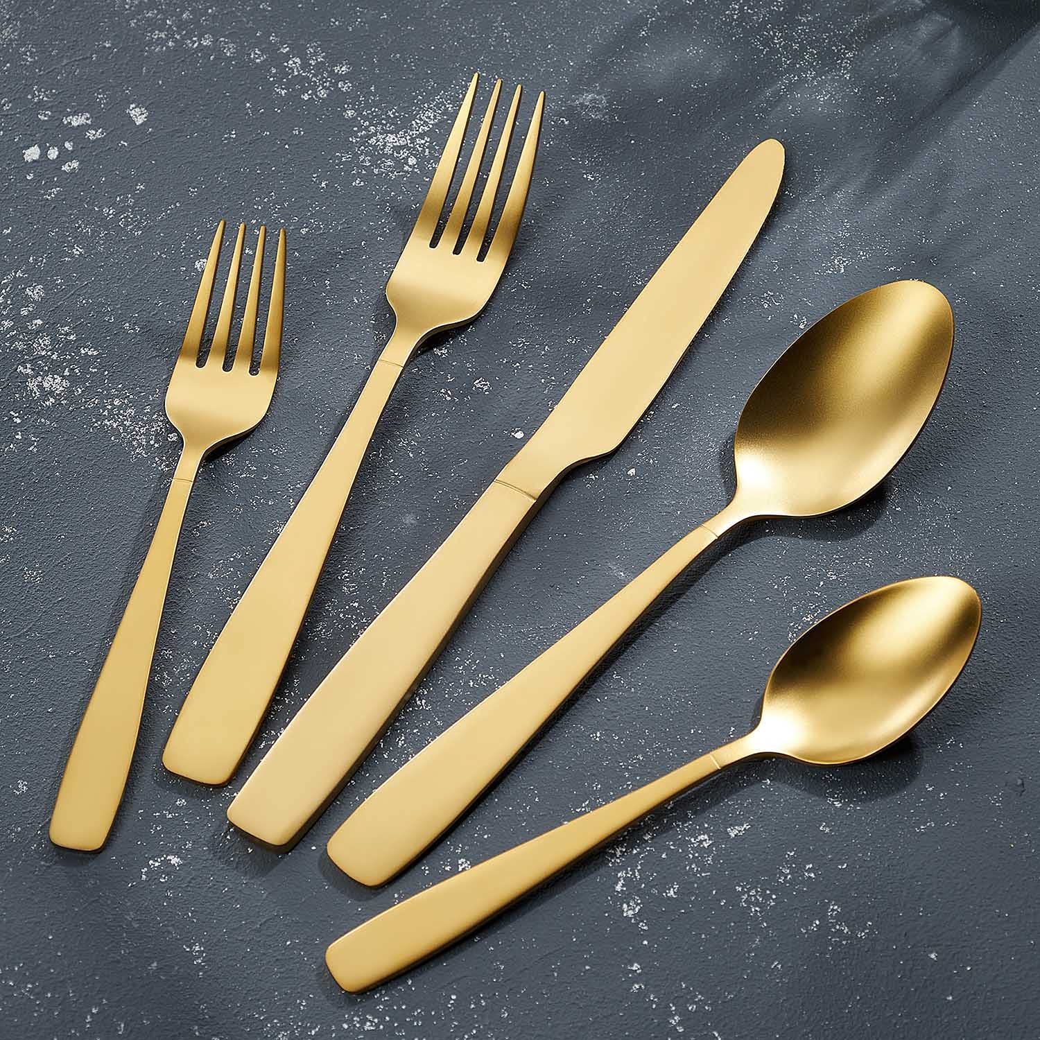 Matte Gold Flatware Set for 4 (20-Piece) - 18/10 Stainless Steel Silverware with Satin Finish - Elegant Kitchen Utensils - Dishwasher Safe - Perfect for Dinner Parties, Weddings & Everyday Dining