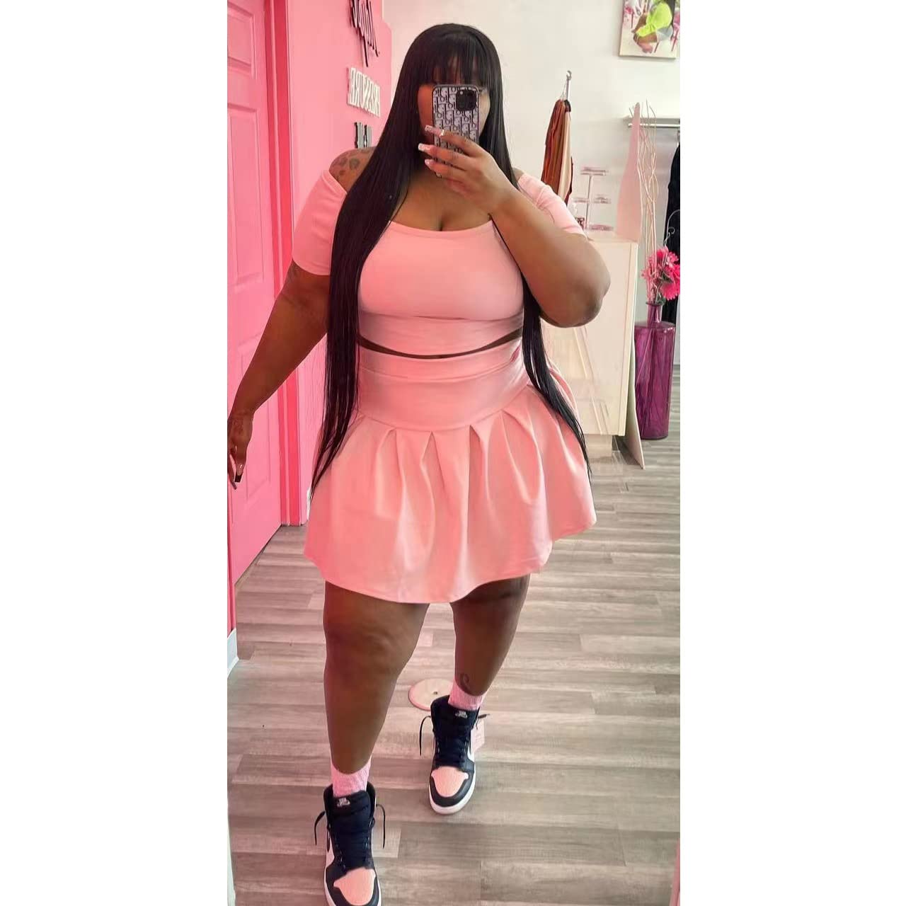KELOVEPAN Women's Pleated Short Skirt 2-Piece Set - Sexy Plus Size Summer Sweatsuit Outfit & Dress Tracksuit | Perfect for Casual Wear, Beach Vacation, and Street Fashion