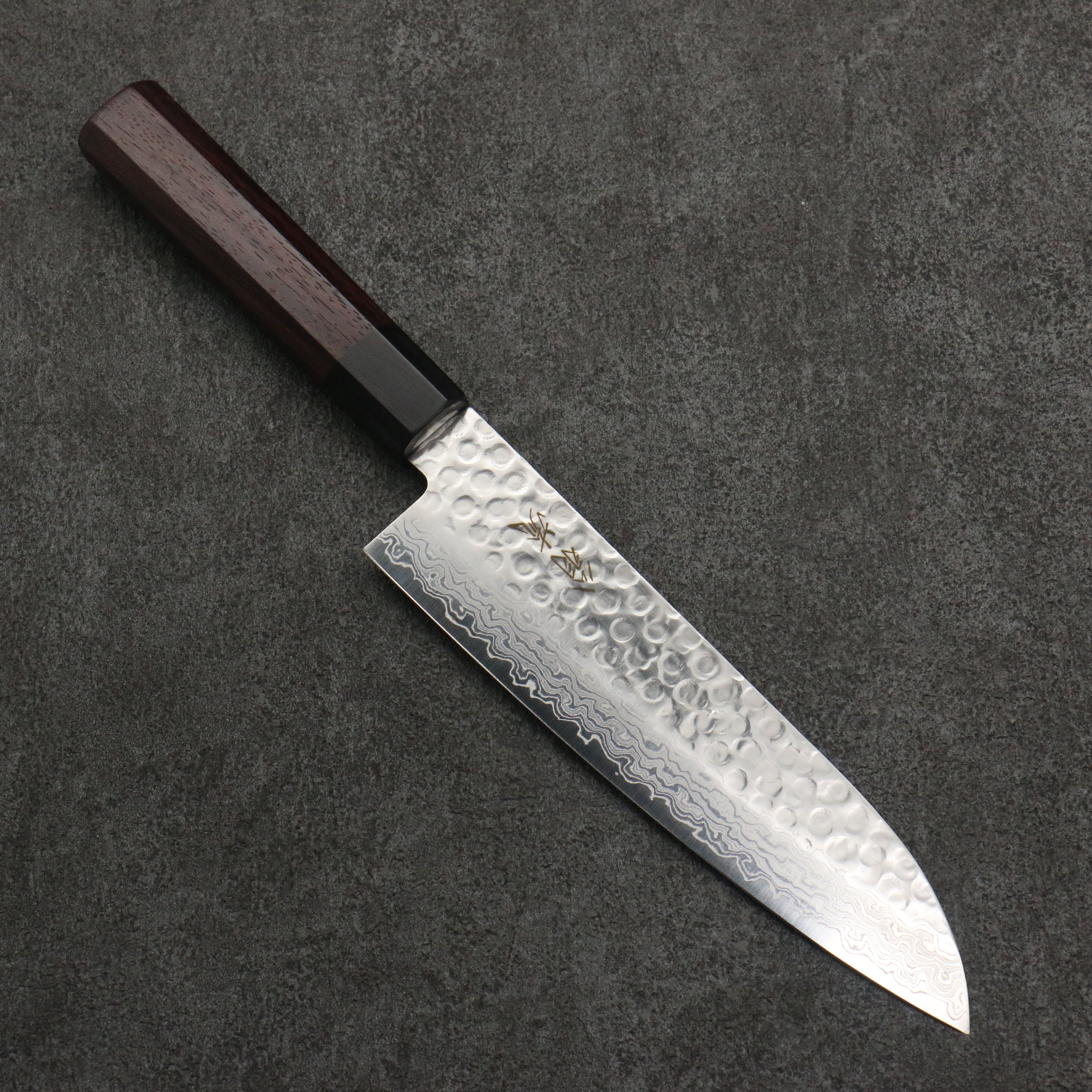 Premium OUL AUS10 Hammered Damascus Santoku Knife 180mm with Rosewood Handle - Japanese Kitchen Knife for Professional Chefs & Home Cooking, Perfect for Slicing, Dicing, and Chopping Vegetables, Meat, and Fish