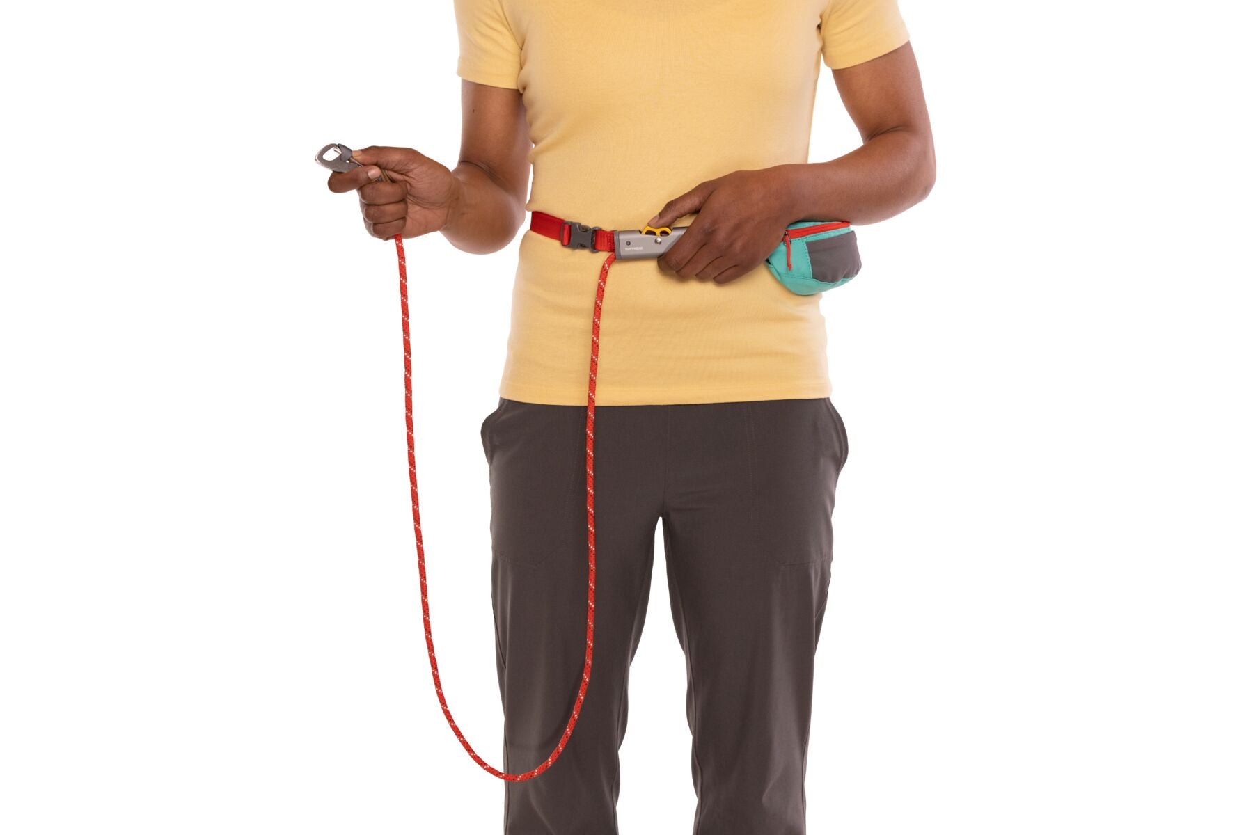 Ruffwear Hitch Hiker Adjustable Long Leash with Locking System - Hands-Free Dog Walking Belt for Hiking, Running & Outdoor Adventures (Aurora Teal/Red)