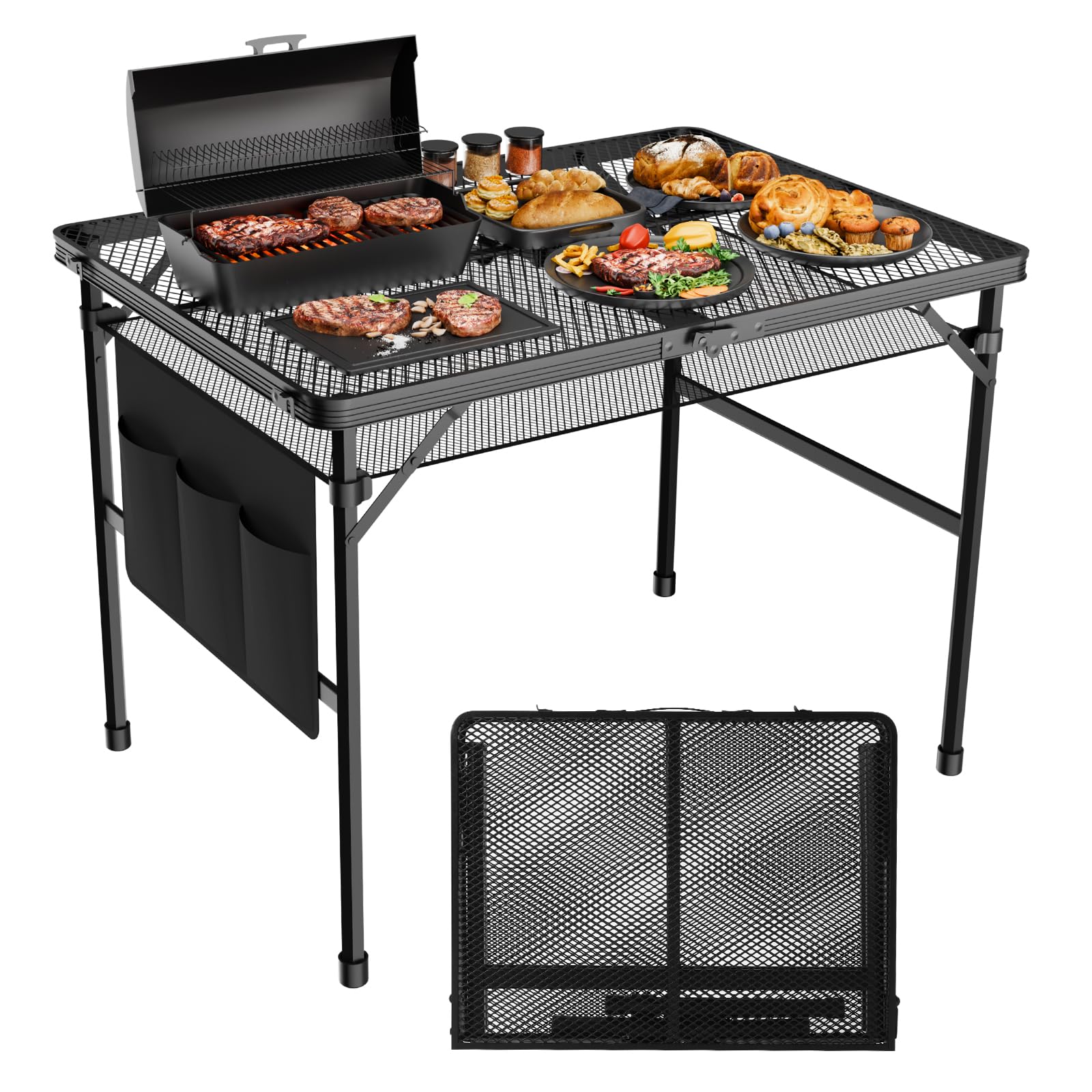 3x2 FT Folding Grill Table - Portable Adjustable Height Camping Table with Desktop & Storage Bag - Lightweight Outdoor Picnic BBQ Table for Backyard, Tailgating & Beach Parties