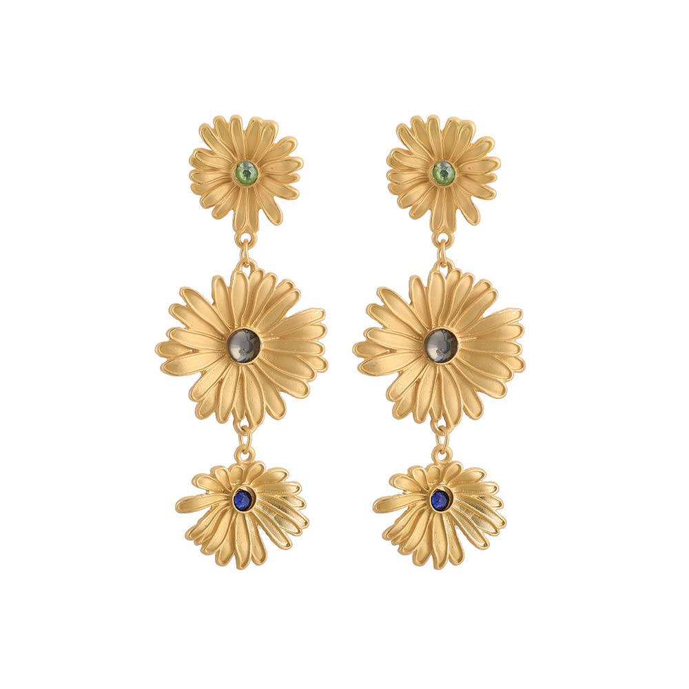 18K Gold Flower Stud Earrings for Women - Elegant Long Drop Dangle Earrings for Girls, Petal Statement Jewelry - Perfect for Weddings, Parties & Everyday Wear