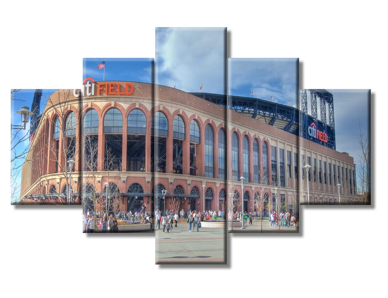 5 Panels New York City Baseball Stadium Canvas Wall Art - Rustic Home Decor for Living Room & Bedroom - Giclee Gallery-Wrapped Framed Ready to Hang 60