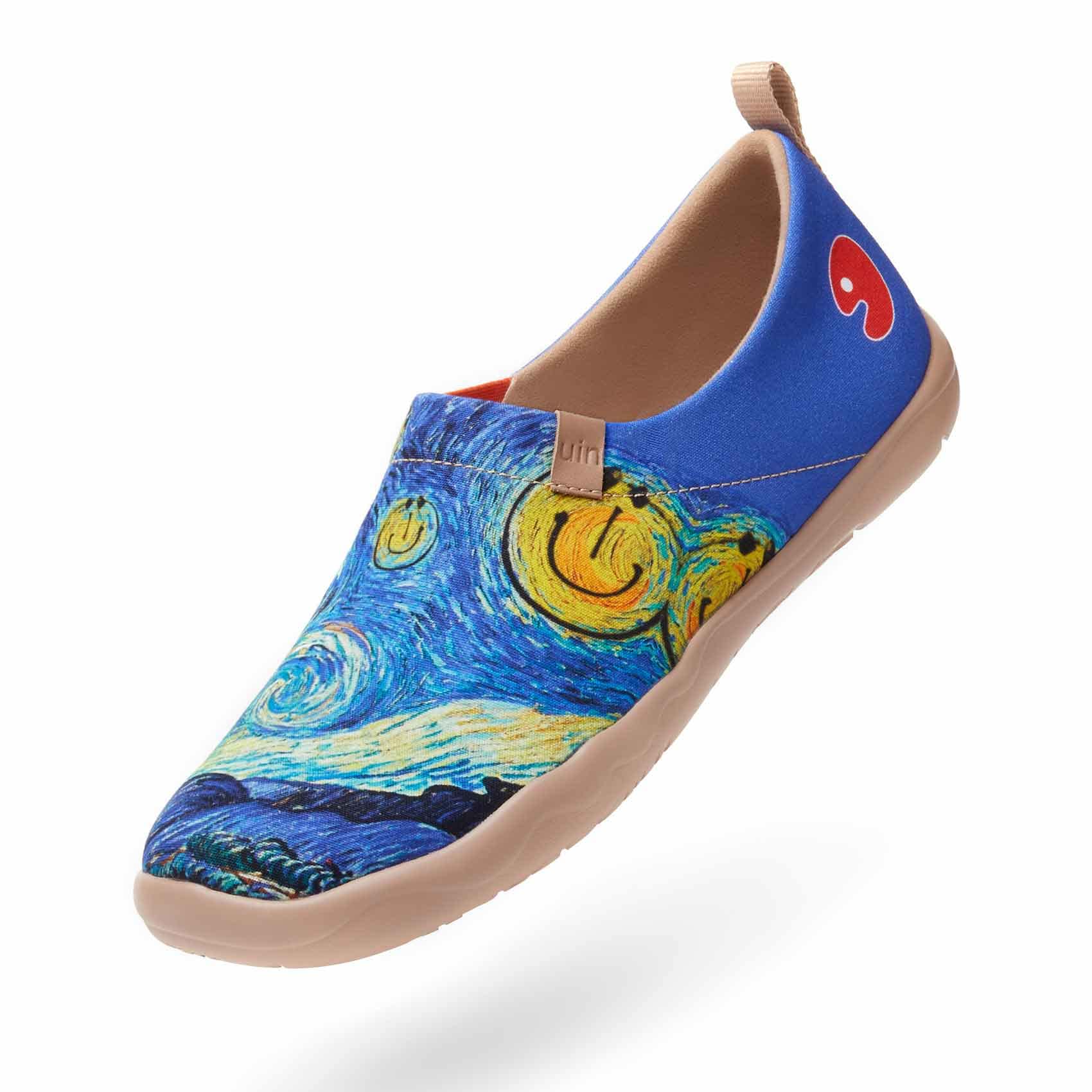 UIN Men's Slip-On Canvas Sneakers - Lightweight Comfortable Walking Shoes for Travel & Casual Wear - Breathable Loafers with Artistic Paint Design - Perfect for Daily Commute, Weekend Outings & Vacation Trips