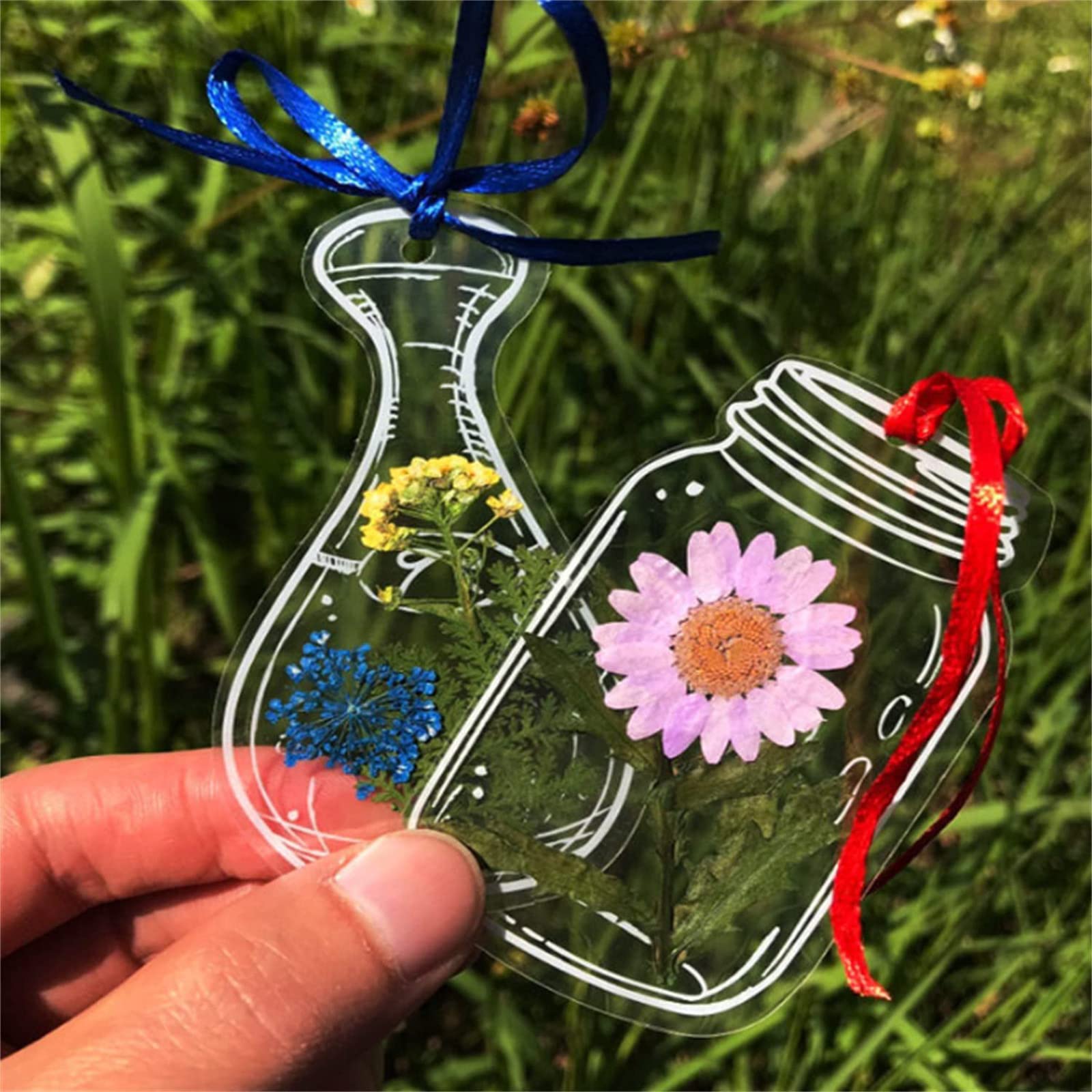 30Pcs Transparent Dried Flower Bookmarks - DIY Handmade Natural Floral Bookmarks with Glass Stickers & Page Clips for Reading, Journaling, Scrapbooking & Gift Giving (Set of 30)