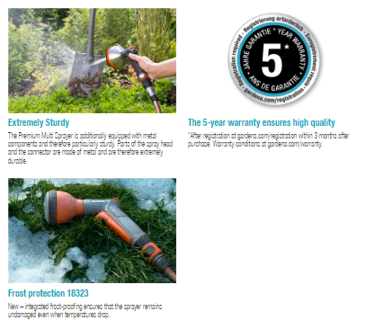 Gardena Premium Multi Sprayer 18317-20 - Adjustable Nozzle Garden Hose Sprayer for Watering, Cleaning & Car Washing - Ideal for Lawns, Plants & Outdoor Use