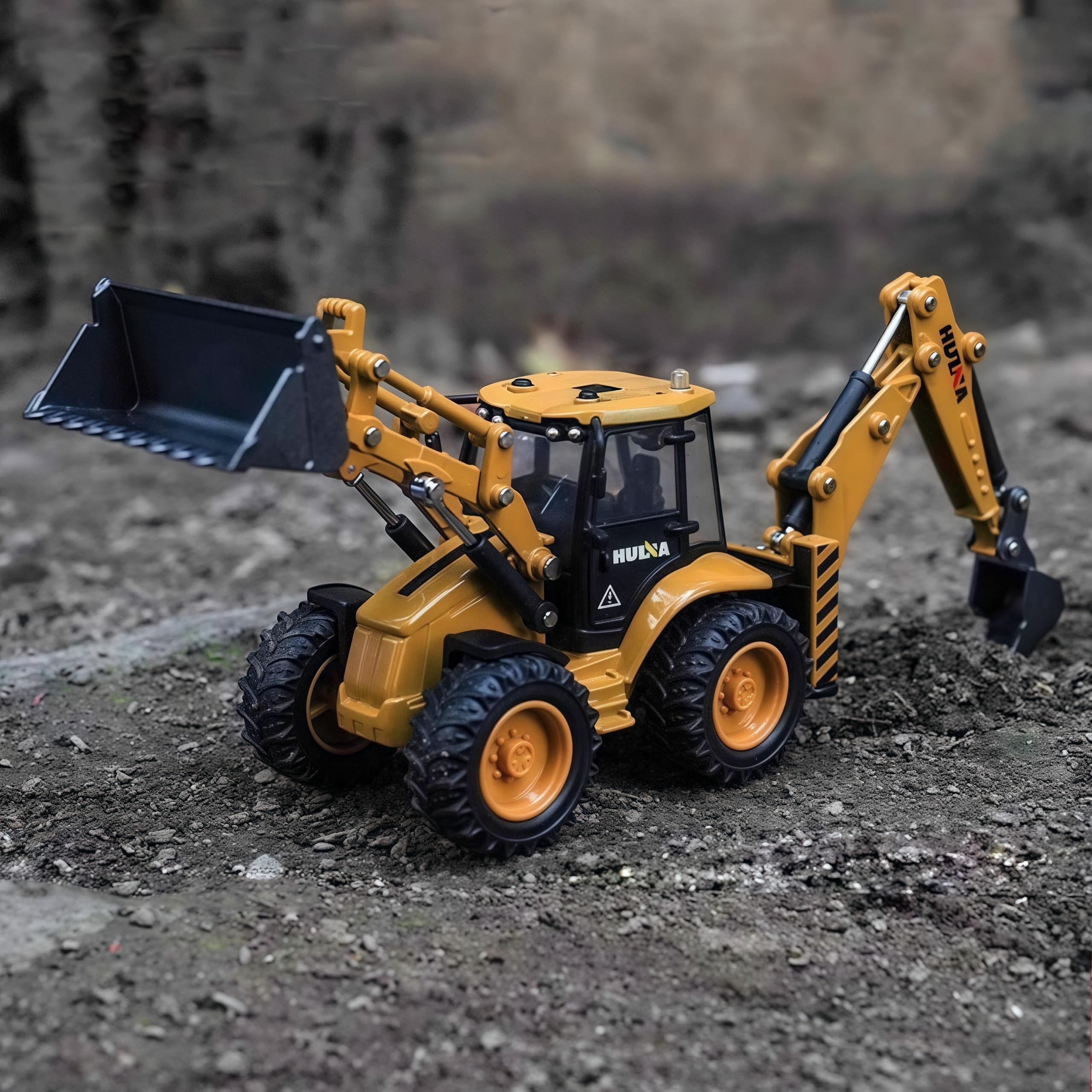 Gemini & Genius 1/50 Scale Backhoe Loader Toy for Kids - 2 in 1 Alloy Construction Vehicle with Interchangeable Front Loader & Backhoe | Durable Digger Toy for Sandbox Play, Construction Pretend Play & STEM Learning | Perfect Gift for Boys Ages 3-8