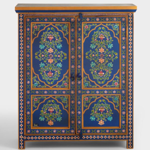Hand Painted Solid Wood Cabinet - Multicolor Home Decor for Living Room, Bedroom & Kitchen Storage | Rustic Vintage Style Furniture for Home Organization
