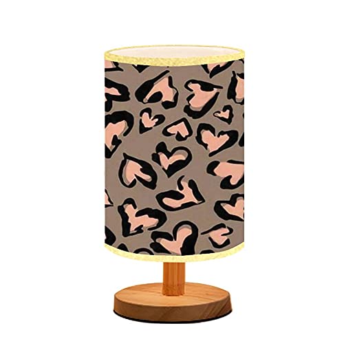 Leopard Print Bedside Table Lamp - Minimalist Abstract Pattern Nightstand Light with Wooden Flaxen Fabric Shade for Bedroom, Living Room & Nursing - Perfect for Breastfeeding, Reading & Cozy Ambiance