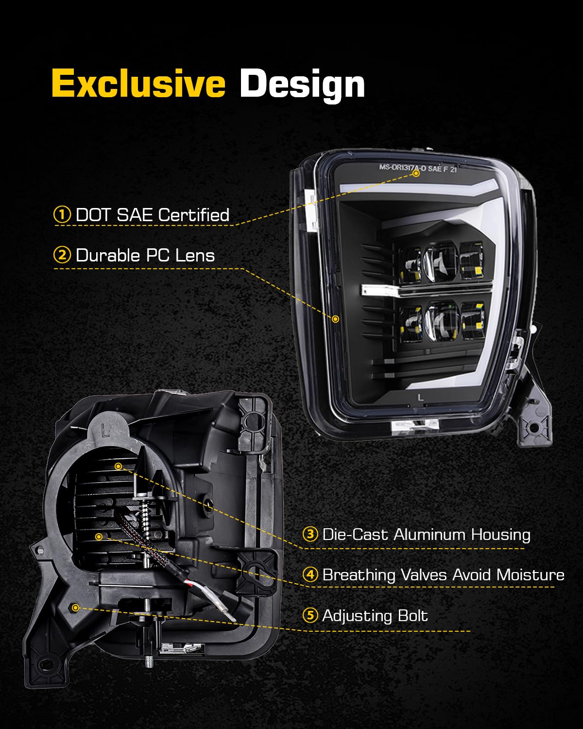 LED DRL Fog Lights Assembly Kit for Dodge Ram 1500 (2013-2020) - Black Replacement Driving Lamps | Enhanced Visibility for Night & Off-Road Adventures