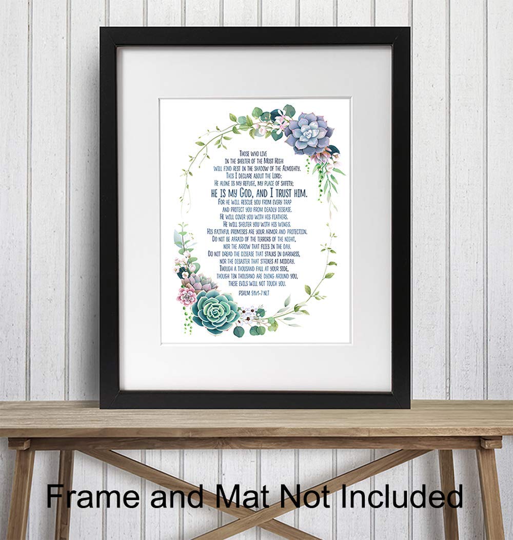 Psalm 91 Wall Art - Religious Succulent Decor with Bible Verse - Christian Scripture Wall Decor for Church & Home - Catholic Gifts for Women - Perfect for Prayer Rooms, Sunday School & Faith-Based Home Decor