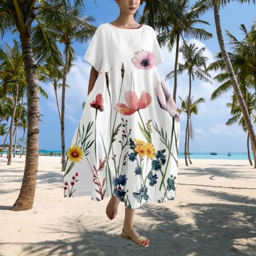 Boho Maxi Dress for Women Plus Size - Flowy Japanese Floral Print Casual Summer Dress for Beach, Vacation & Outdoor Parties