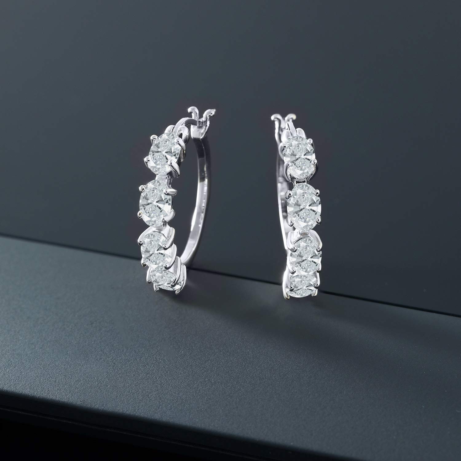 Gem Stone King 925 Sterling Silver 6x4mm Oval Birthstone Hoop Earrings for Women - 22mm (0.85 Inch) Fine Jewelry Gifts for Mom, Wife, Her | Perfect for Birthdays, Anniversaries & Everyday Wear