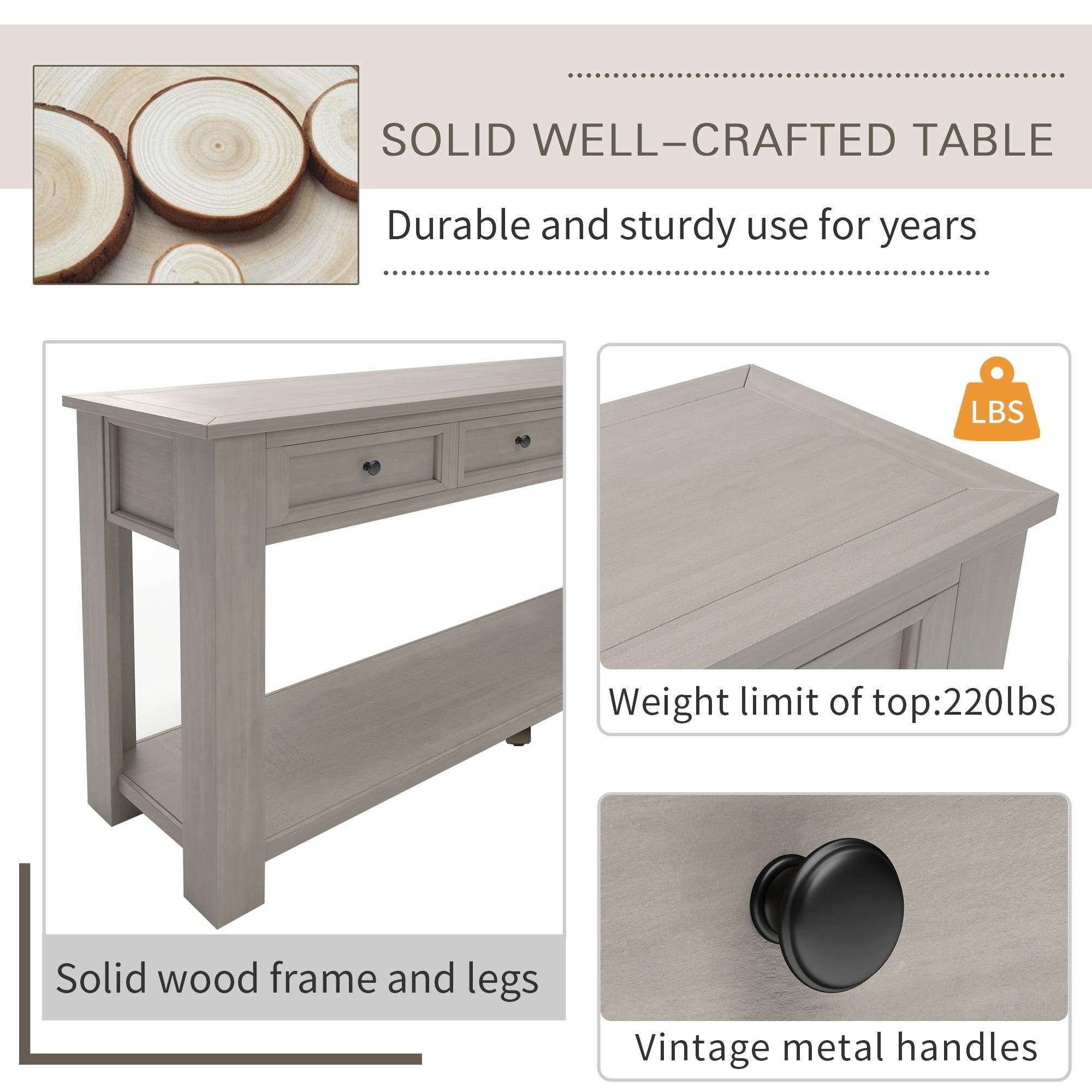 Gray Wash Console Table with Storage Drawers & Bottom Shelf - Entryway Sofa Table, Hallway Organizer for Keys, Mail & Decor | Perfect for Small Spaces & Apartment Living