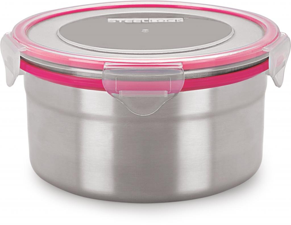 STEELLOCK Airtight Stainless Steel Food Storage Containers with Lids - 1150ML Leak Proof Kitchen Containers for Flour, Sugar, Coffee, Dry Goods (Pink, 1-Piece, Model SL-1402) | Perfect for Pantry Organization & Meal Prep