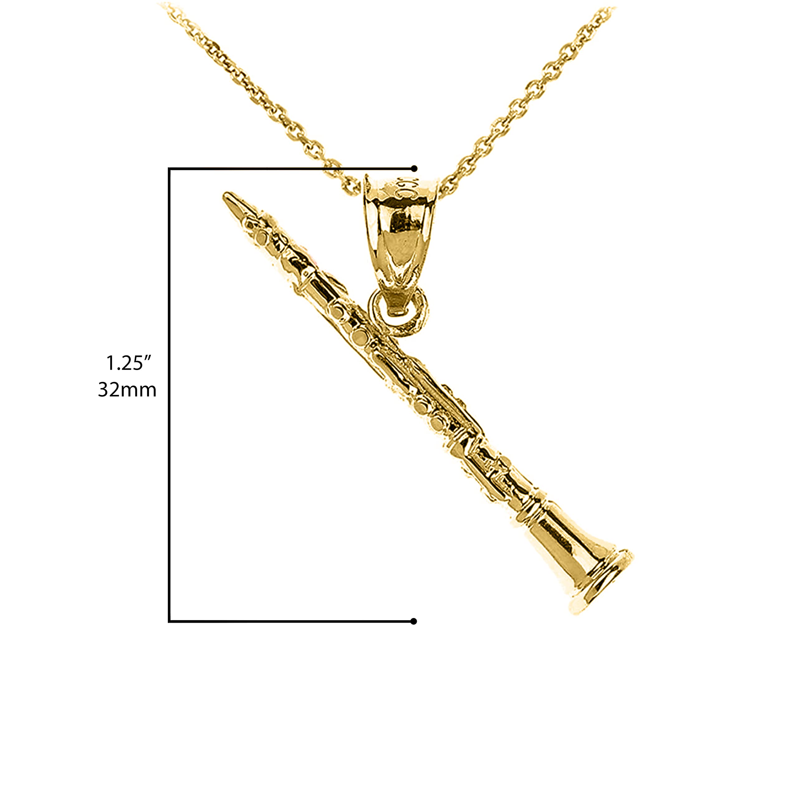 10K Yellow Gold Clarinet Pendant Necklace - Elegant Woodwind Instrument Jewelry with Adjustable Rolo Chain | Perfect Gift for Musicians, Music Teachers & Band Members | Great for Concerts, Recitals & Special Occasions