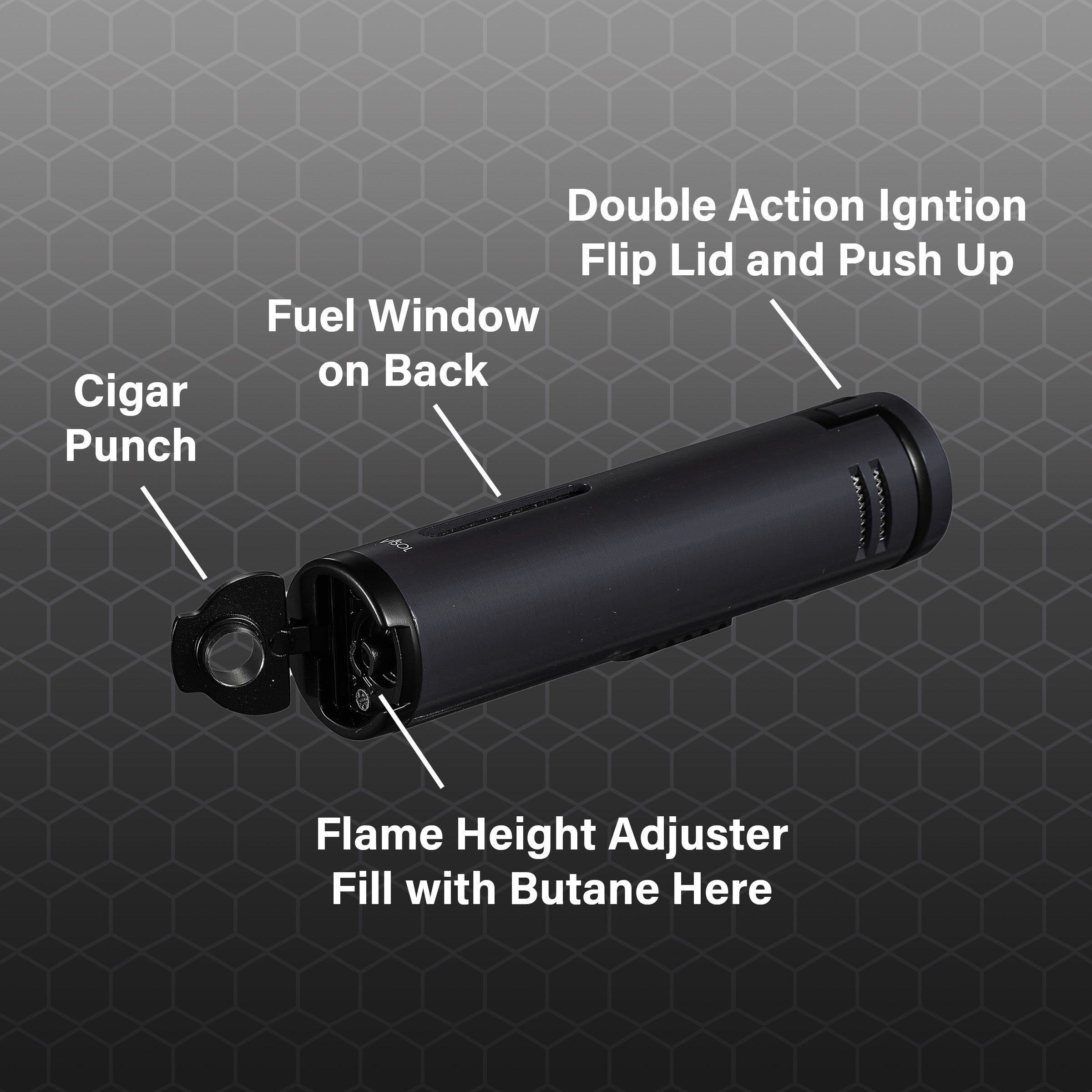 Visol Cobra Triple Flame Cigar Lighter - Windproof Butane Torch Lighter for Cigars, Cigarettes & Outdoor Use (Black) | Perfect for Smoking, Camping & BBQ