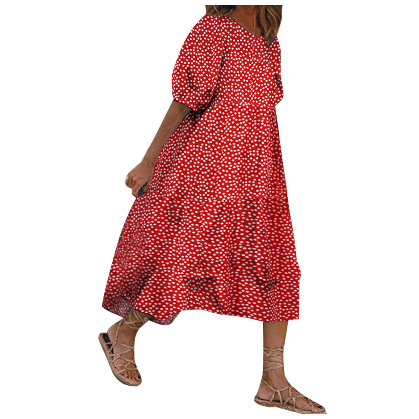 Bohemian Plaid Print Mini Dress for Women - Short Sleeve O-Neck Floral Puff Sleeve Plus Size Summer Dress | Perfect for Beach Vacations, Music Festivals & Casual Outings