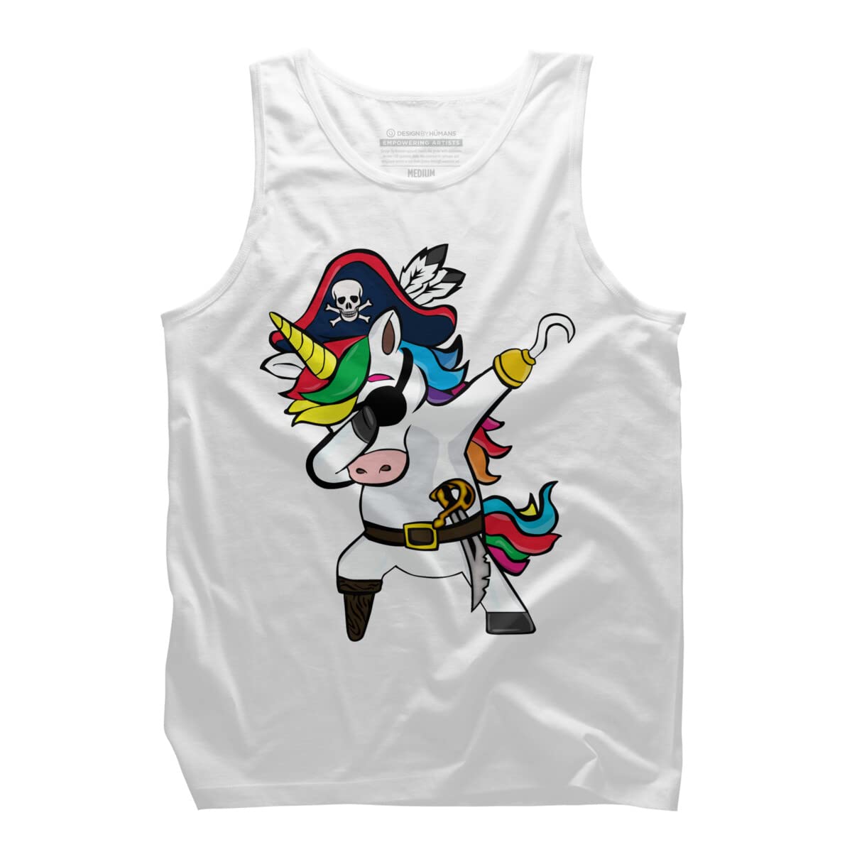 Design By Humans Men's Dabbing Dance Pirate Unicorn Graphic Tank Top - Cool Casual Summer Tee for Beach, Party & Streetwear Fashion