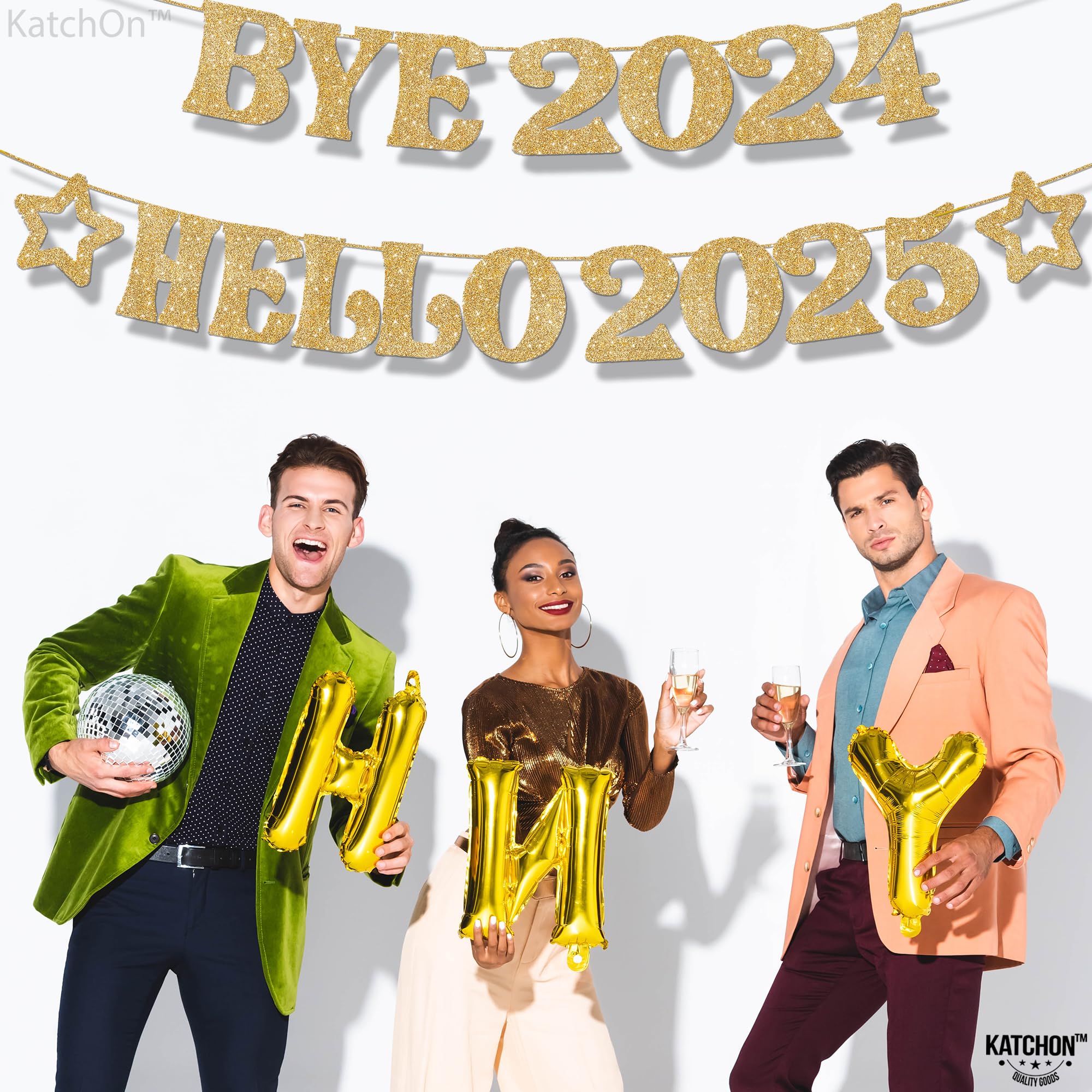 KatchOn Gold Glitter New Year Banner 2025 - No DIY Required | Happy New Year 2025 Decorations | NYE Party Supplies for 2025 Celebrations | Perfect for Home, Office & New Year's Eve Party Decor