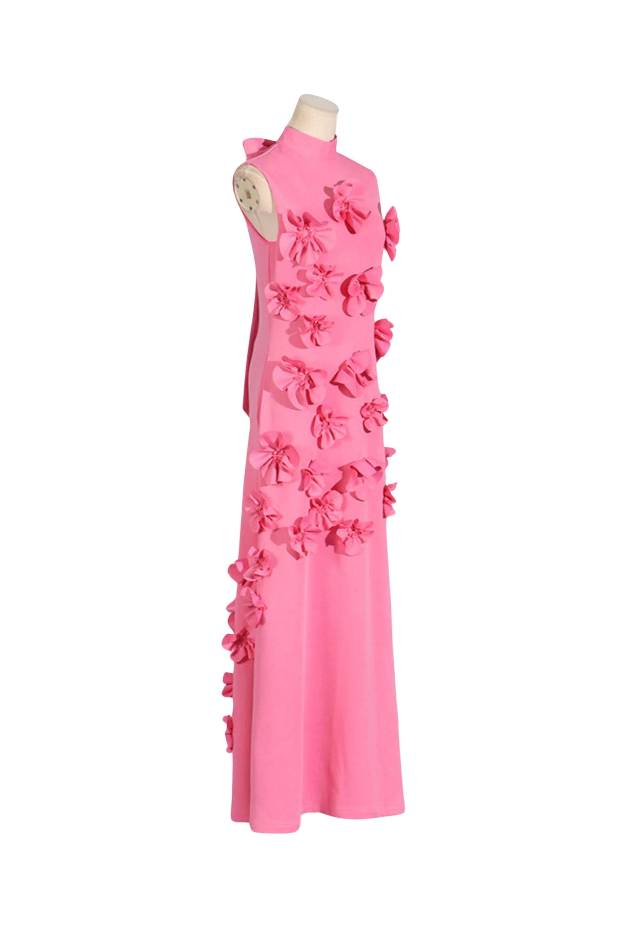ANNONA Pink Floral Embroidered Maxi Dress - Elegant Summer Beach Wedding Party Wear