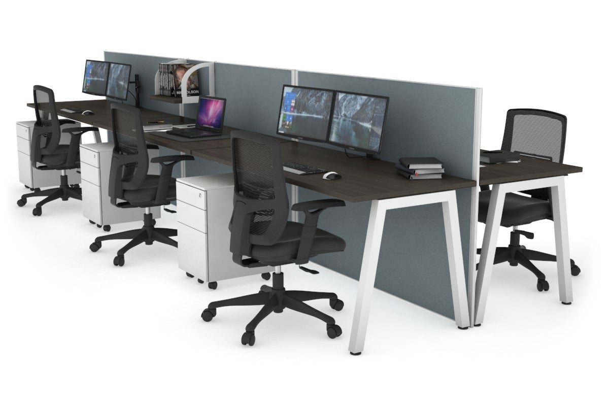 Horizon Quadro 6-Person Office Workstation Bench with A-Legs - 1200L x 700W Dimensions - Perfect for Conference Rooms, Coworking Spaces & Open Office Layouts
