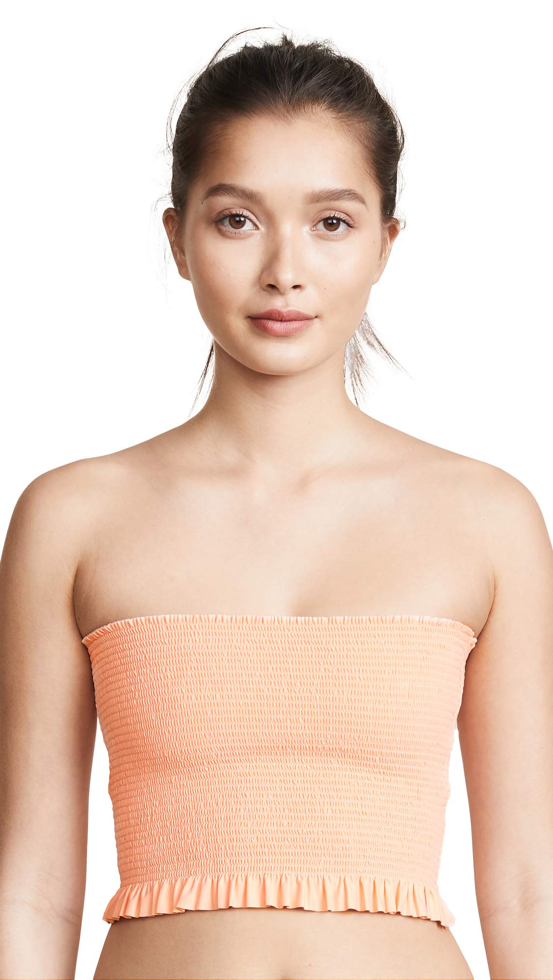 PilyQ Women's Papaya Smocked Ruffle Bandeau Bikini Top - Sexy Swimwear for Beach, Pool & Summer Vacations