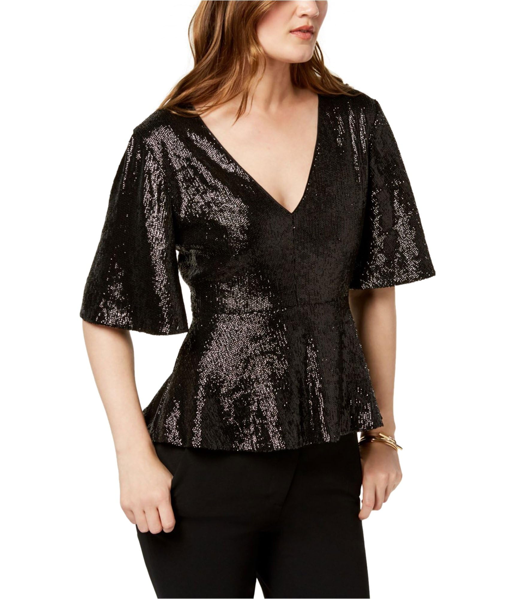Rachel Zoe Women's Sequin Clover Baby Doll Blouse - Elegant Black Party Top Size 8 | Perfect for Cocktail Parties, Date Nights & Holiday Celebrations