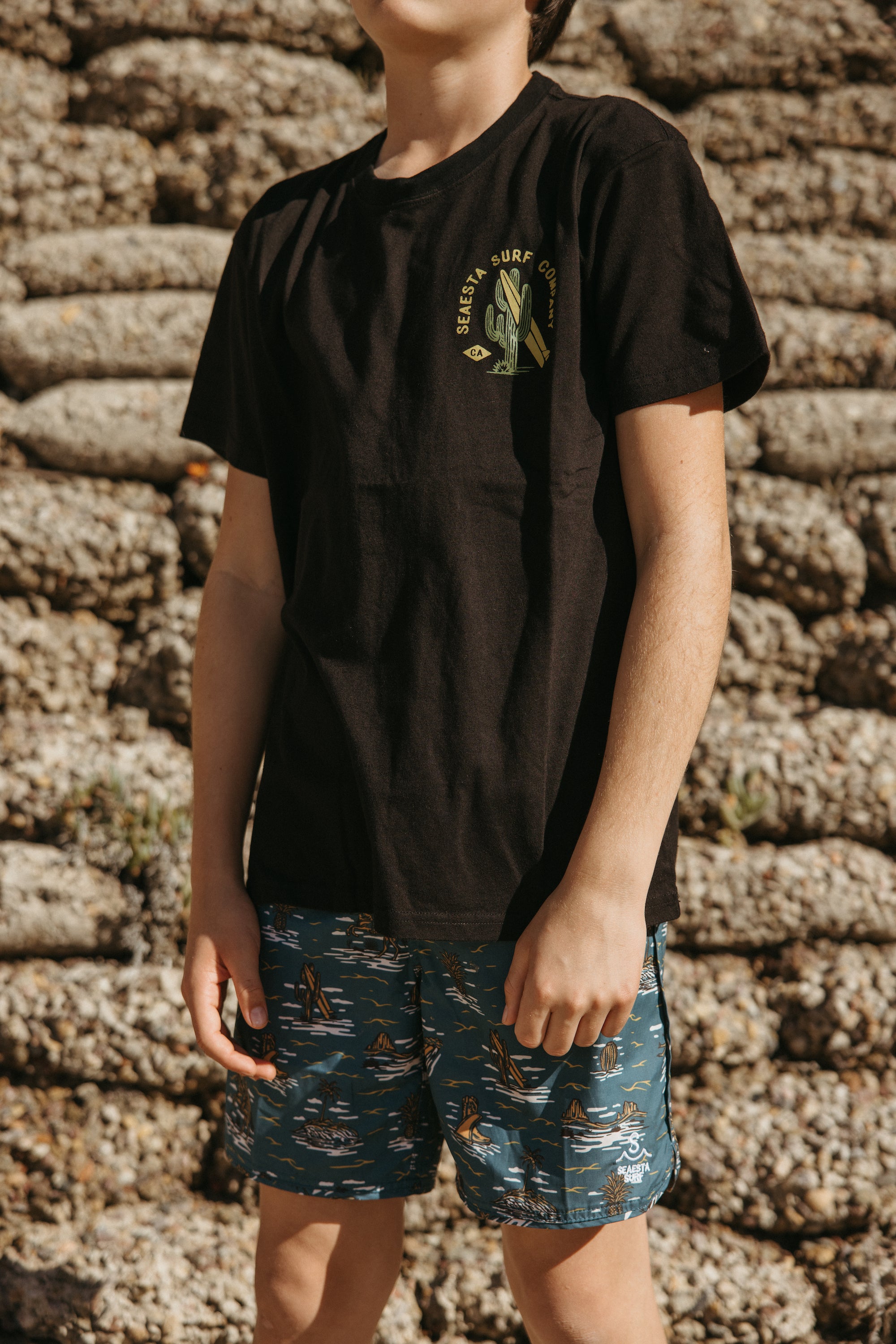 Surf Cactus T-Shirt for Youth - Soft Cotton Charcoal Tee - Perfect for Beach, Surfing, and Summer Outfits