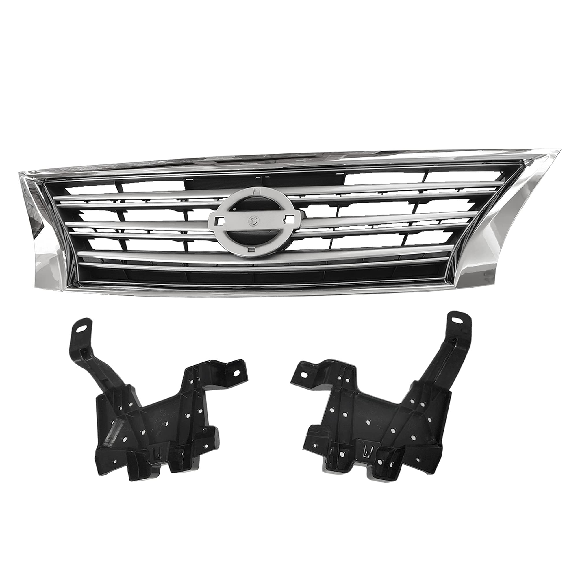**2013-2015 Nissan Sentra Front Bumper Grille Assembly - Silver Insert & Chrome Grill (Part # NI1200252, 623103SH0A) - Perfect for Car Upgrades & Customization**    *(Use Case: Enhance your Nissan Sentra's appearance with this stylish front grille, ideal for car enthusiasts looking to upgrade their vehicle's look.)*