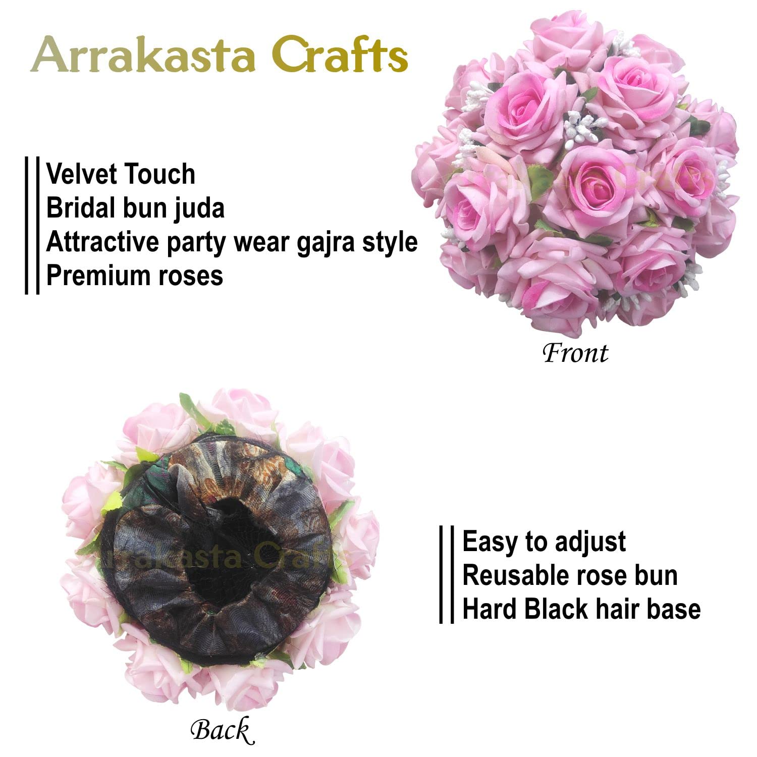 Rose Flower Bun Maker Hair Extension - Velvet Rose Buds Wig Accessory for Women & Girls (Red/Pink) | Perfect for Weddings, Parties & Cosplay