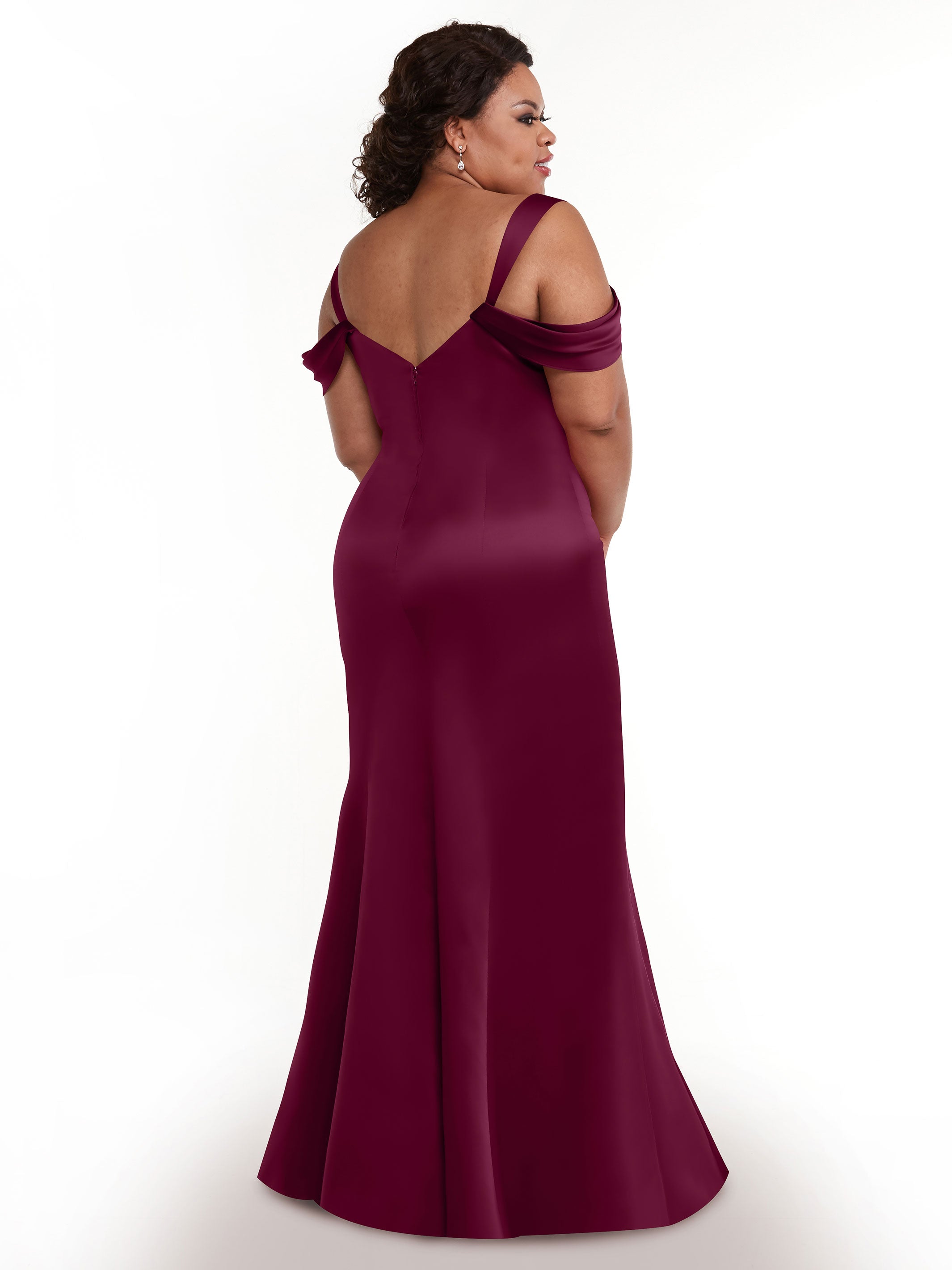 Elegant 80151 Fitted Satin Bridesmaid Dress with Off-The-Shoulder Sleeves - Perfect for Weddings, Formal Events & Special Occasions