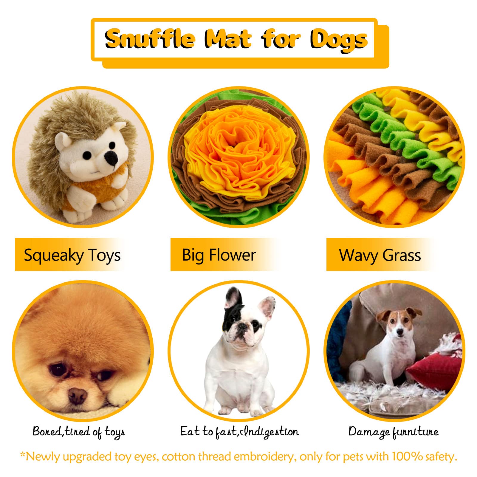 Dog Snuffle Mat with Squeaky Mushrooms - Puzzle Toy for Foraging & Stress Relief - Indoor/Outdoor Pet Enrichment