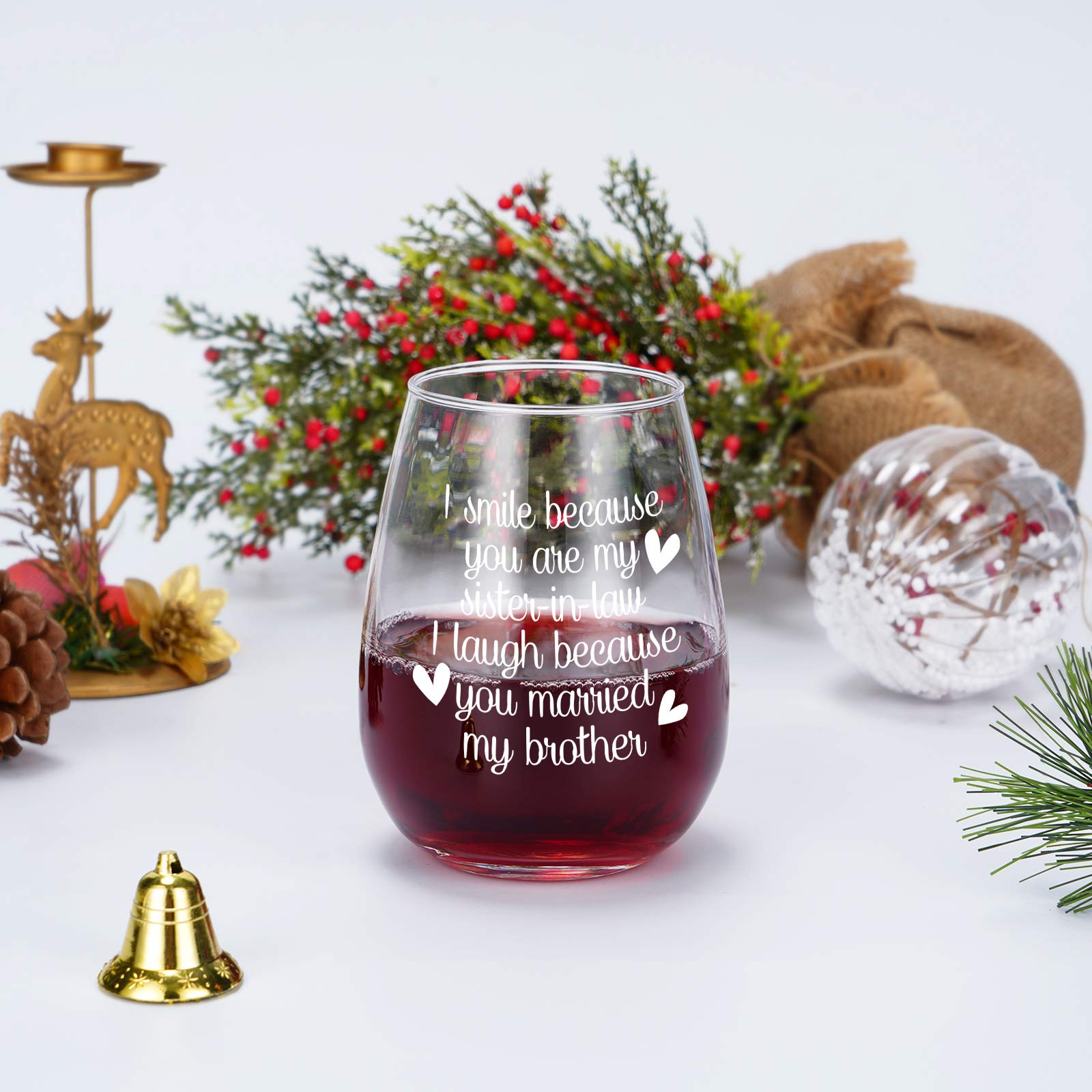 Funny Sister-in-Law Wine Glass Gift - 15Oz Stemless Wine Cup for Birthday, Bridal Shower, Wedding, Christmas - Perfect for Sister-in-Law, Bride & Women - Great for Parties, Celebrations & Relaxing at Home