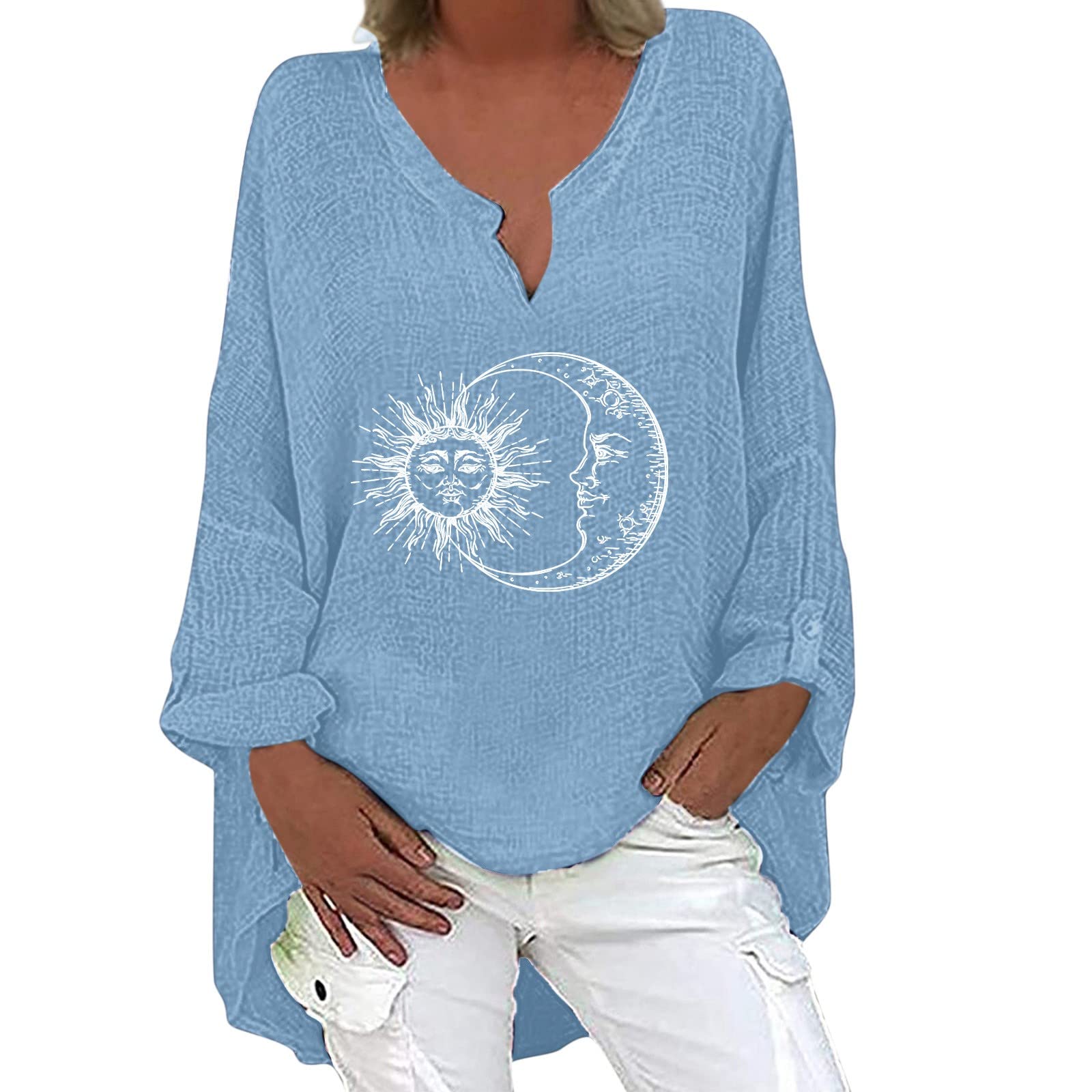 DGTVVR Women's Long Sleeve V-Neck Floral Print Button Down T-Shirt | Casual Blouse with Asymmetrical Hem | Perfect for Work, Date Night & Everyday Wear