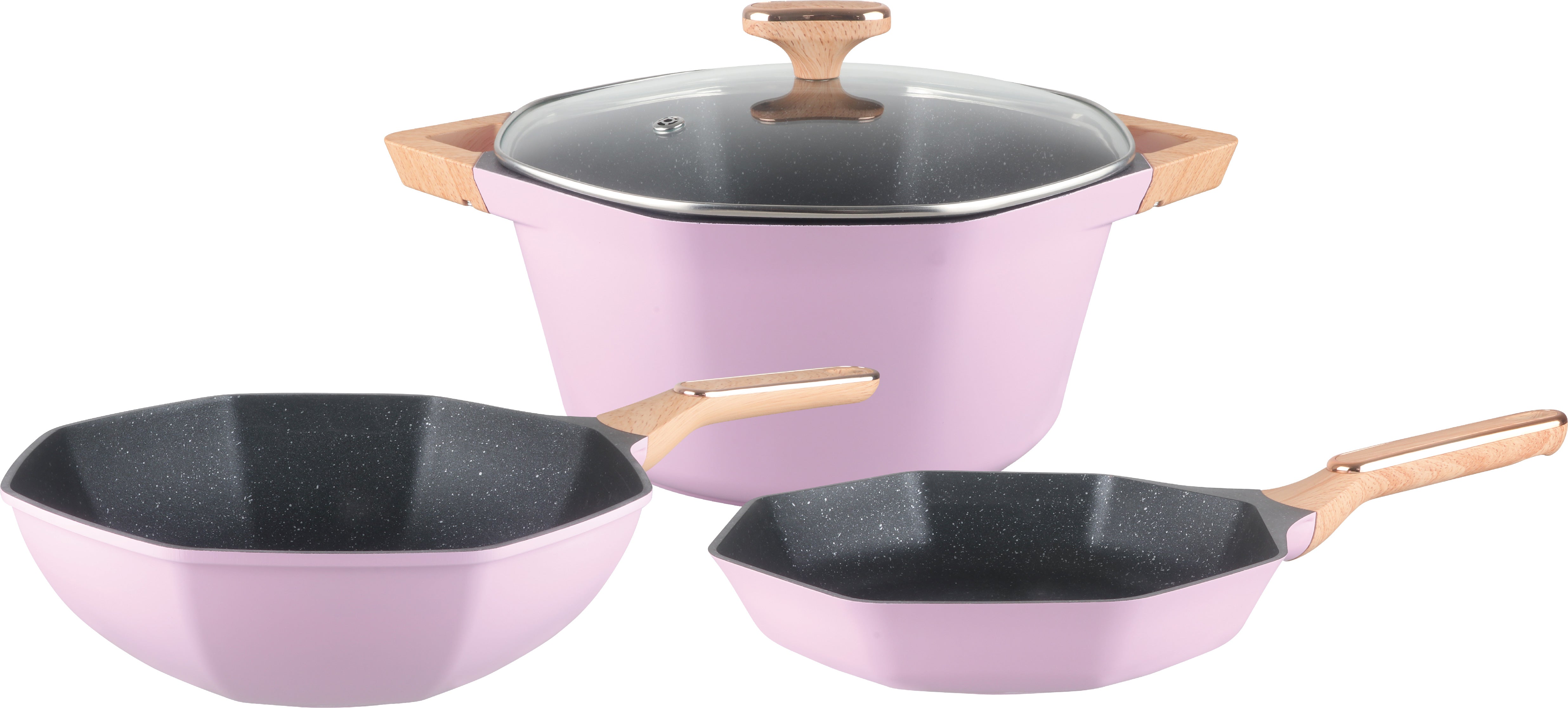 Premium OCTAGON 4-Piece Nonstick Cookware Set - Frying Pan, Saucepan & Pots with Glass Lids - Perfect for Sautéing, Boiling & Frying - Ideal for Home Kitchen & Restaurant Use