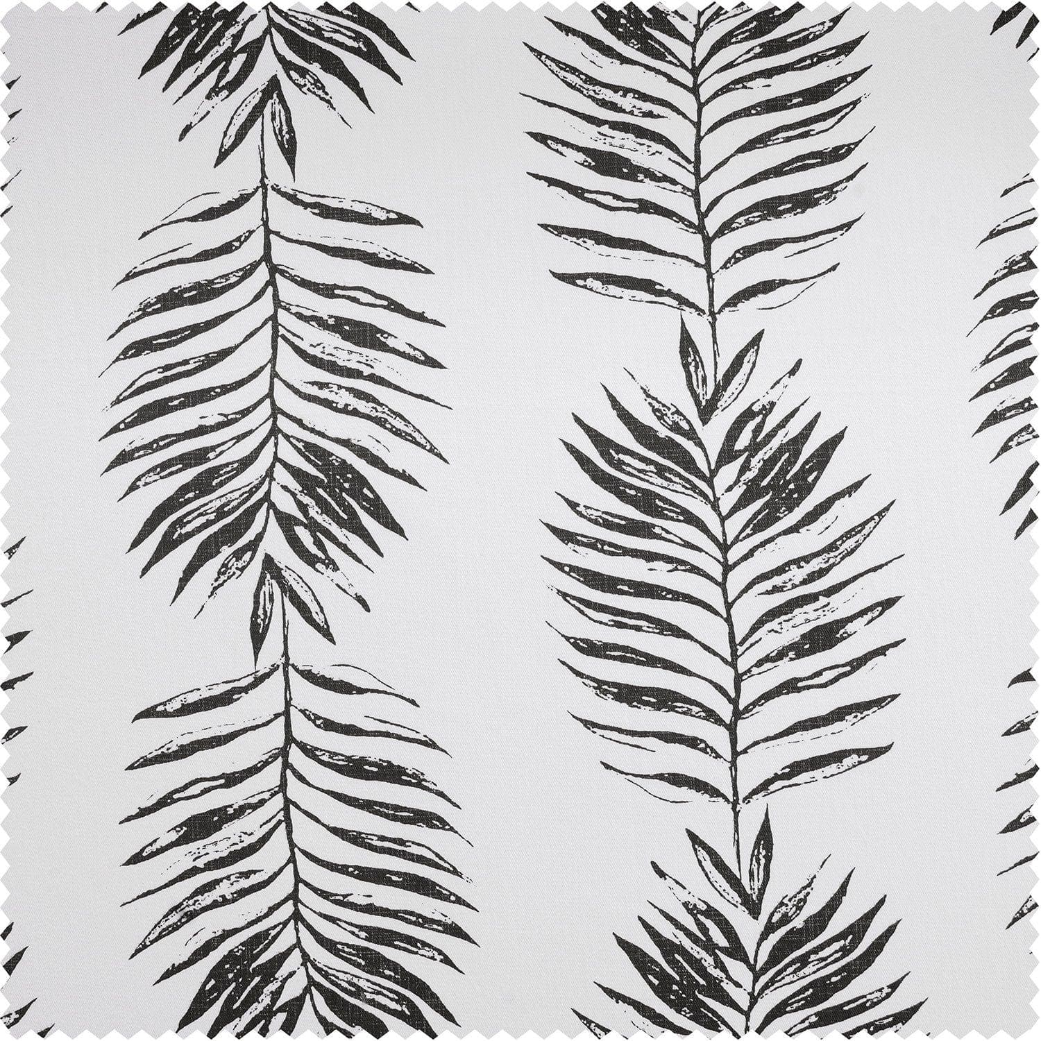 Custom Floral Printed Cotton Curtains in Sago Black Ink - Elegant Window Treatments for Living Room & Bedroom Decor