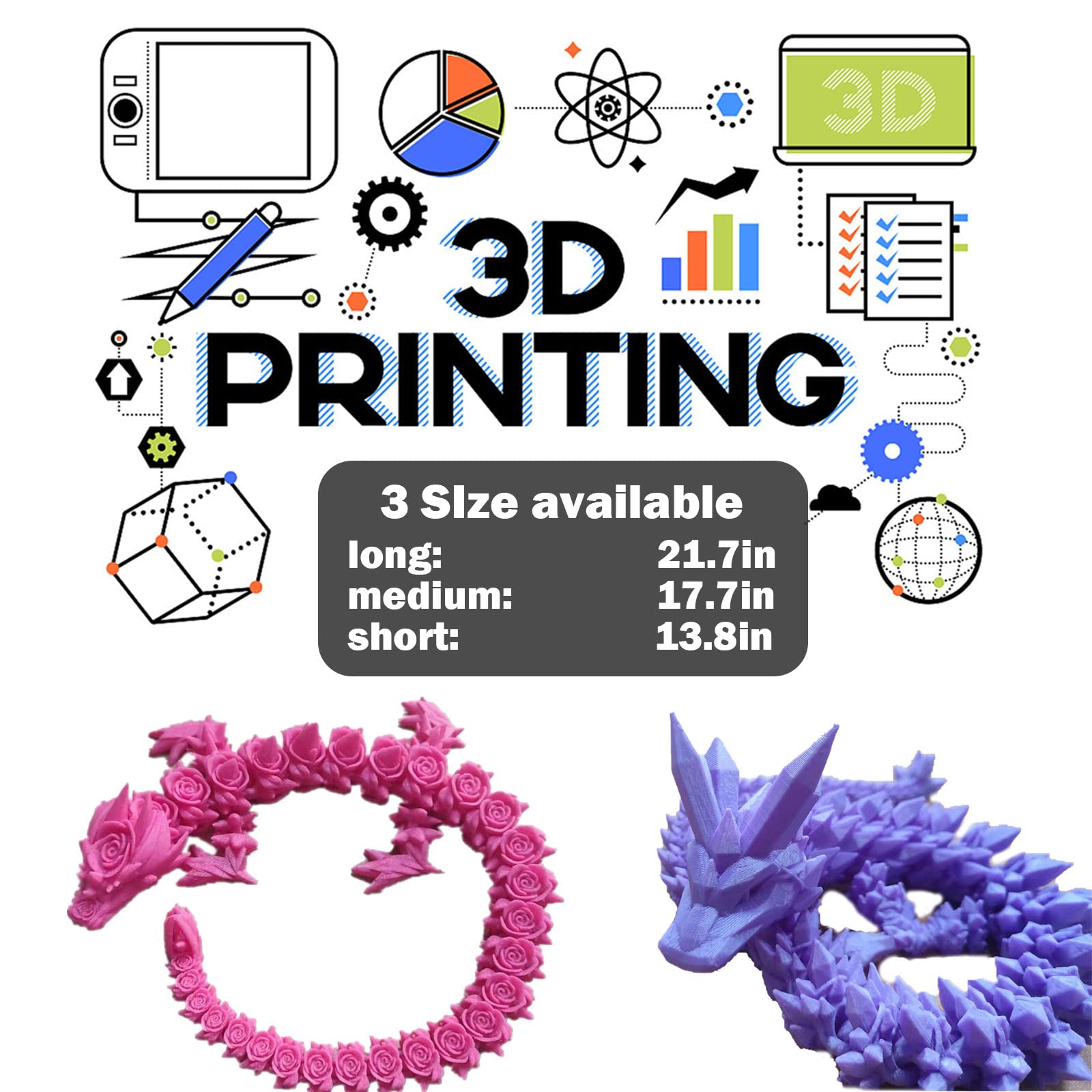3D Printed Rose Dragon Articulated Toy - Rotatable & Poseable Joints, Anxiety Relief Dragon Figure for Kids & Adults (17.7in, Blue) | Perfect for Stress Relief, Home Decor, and Fantasy Collectibles