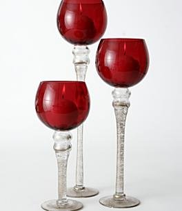 Home Essentials 2129 Set of 3 Red Hurricane Glass Candle Holders - Perfect for Table Decor, Wedding Centerpieces & Holiday Lighting
