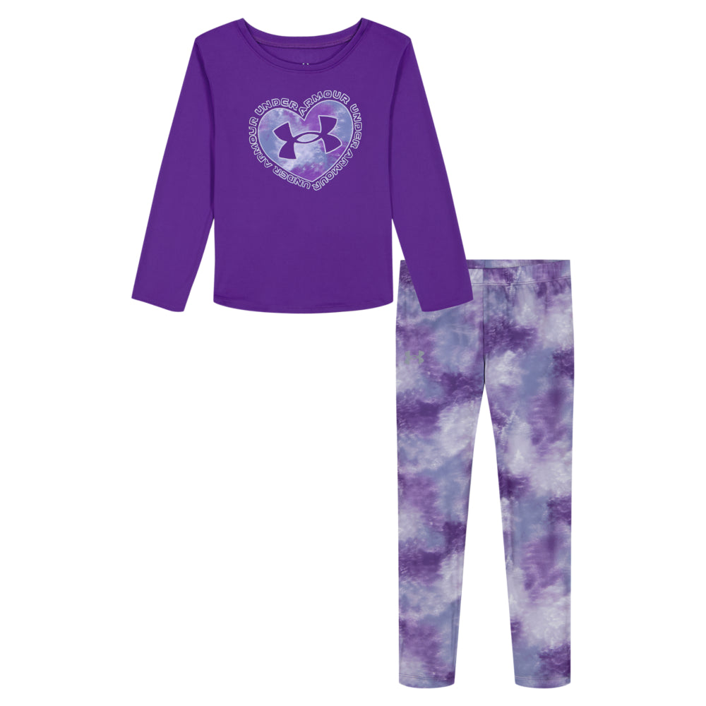 Under Armour Kids Girls' Purple Heart Long Sleeve Shirt & Legging Set - Athletic Outfit for Running, Yoga & Play