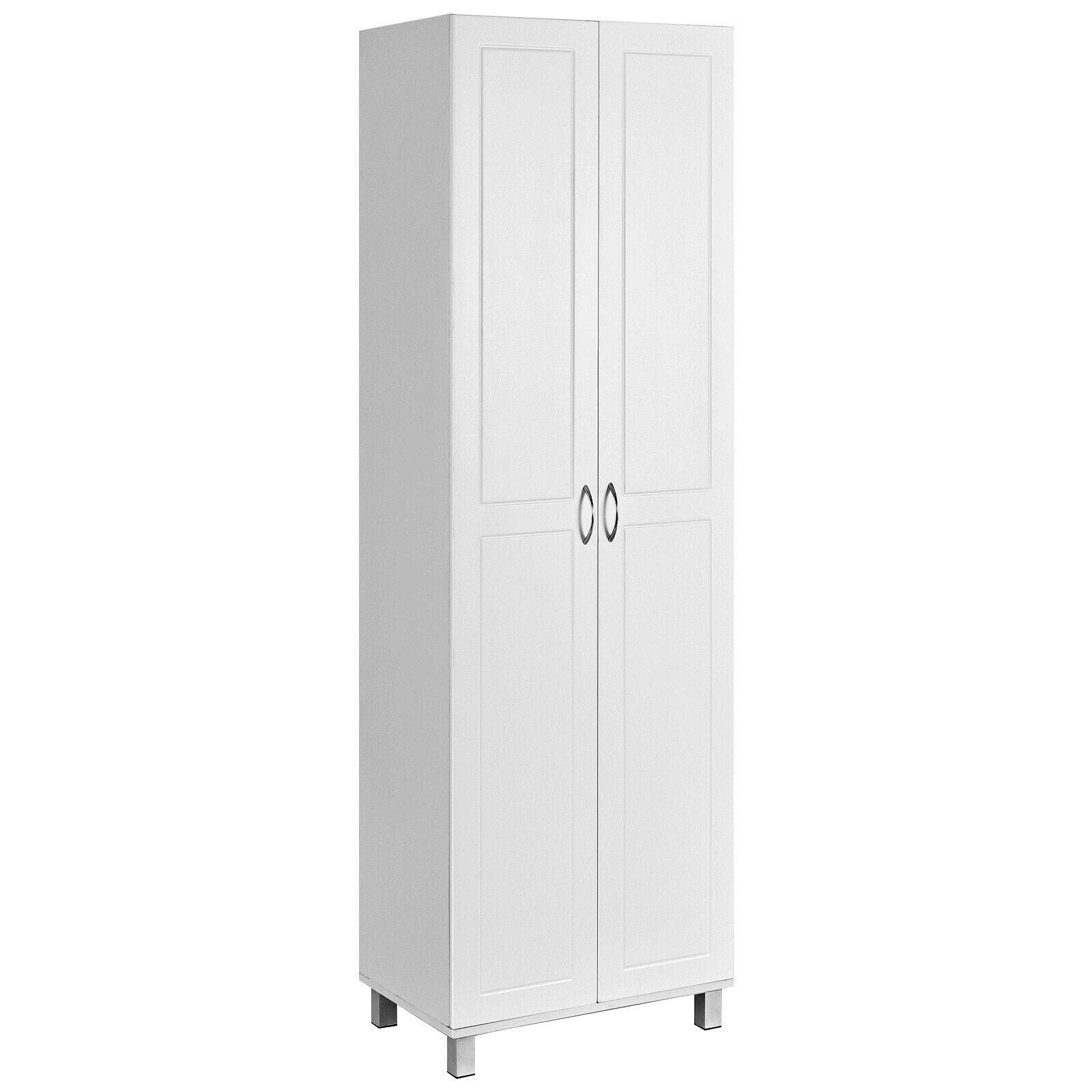 2-Door Tall Storage Cabinet - White Kitchen Pantry Organizer with Fabric Doors for Spacious Storage | Perfect for Kitchen, Pantry, Laundry Room & Garage Organization