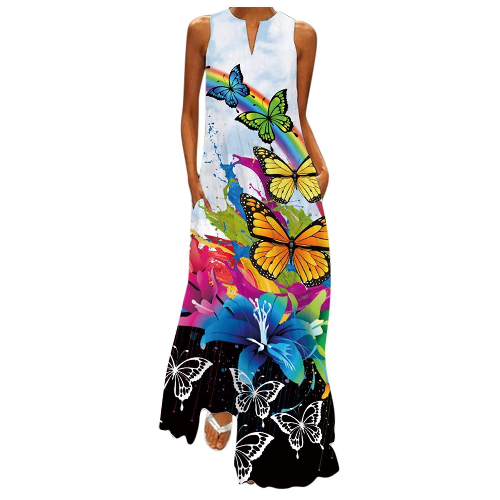 Boho Maxi Dress for Women - Sleeveless Flowy Summer Dress with Floral Print | Perfect for Wedding Guest, Beach Party & Casual Outfits