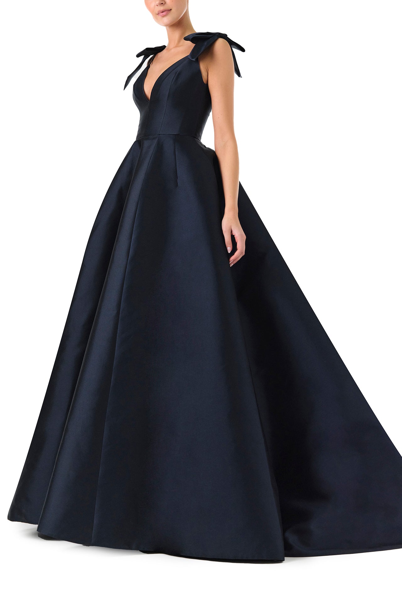 Elegant Deep V Neck Ball Gown with Bows - Formal Evening Dress for Prom, Wedding & Special Occasions