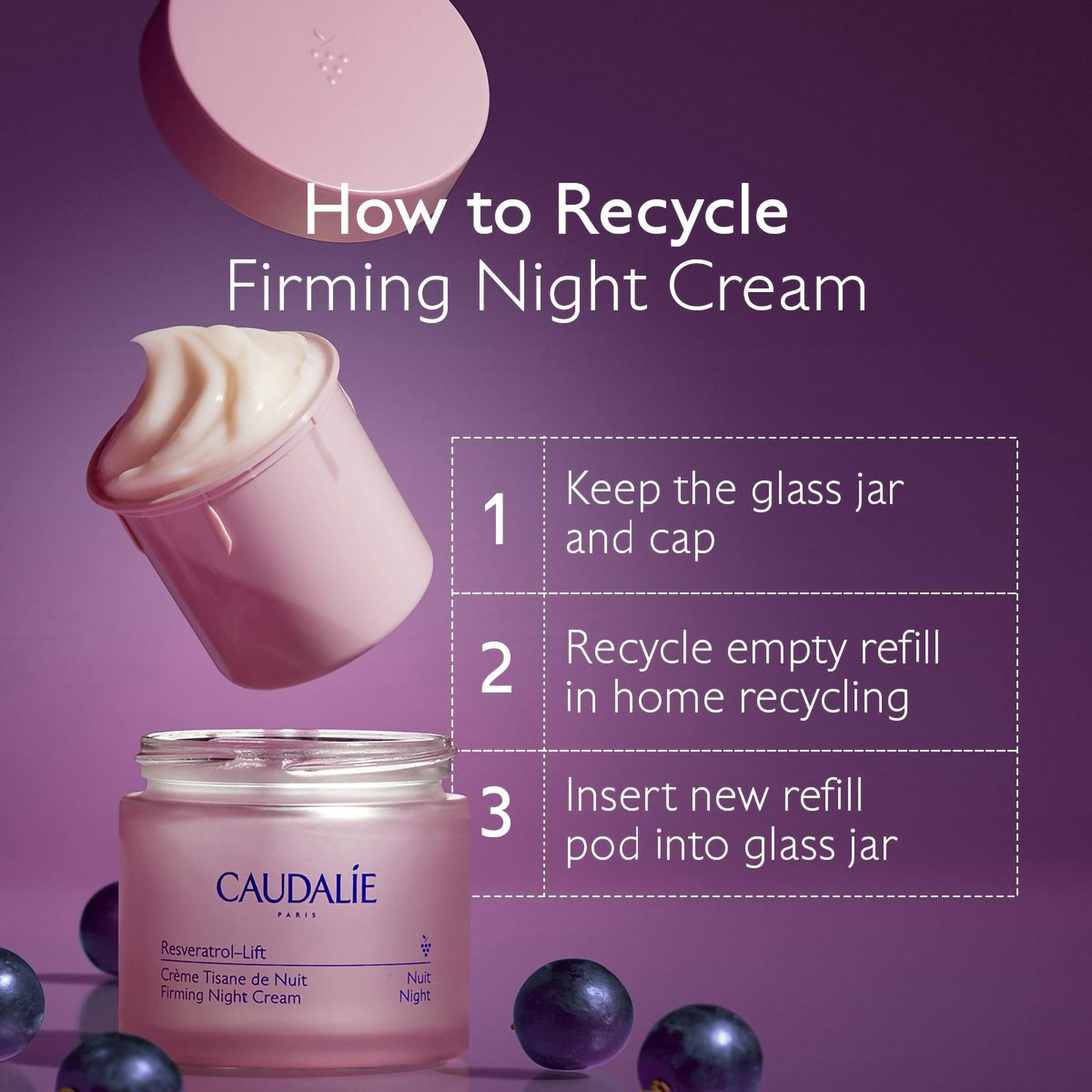 Caudalie Resveratrol Lift Night Cream Refill - Anti-Aging Face Moisturizer for Wrinkles & Firming - Perfect for Nighttime Skincare Routine