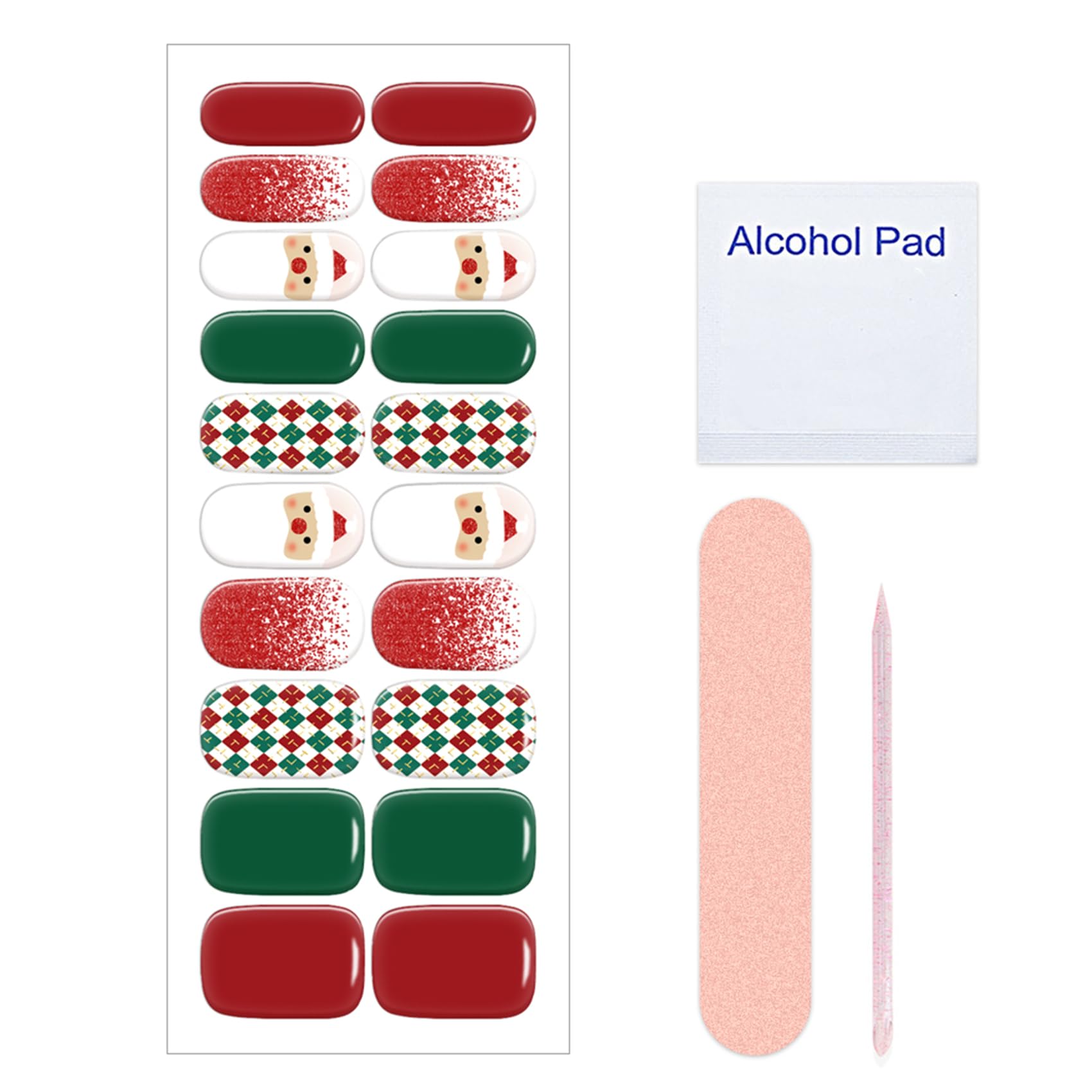 TailaiMei Christmas Semi Cured Gel Nail Strips - 20 Pcs Salon Quality DIY Nail Art Stickers with UV Light Required | Long Lasting & Easy to Apply for Holiday Parties, Gift Giving & Home Manicures (6239)