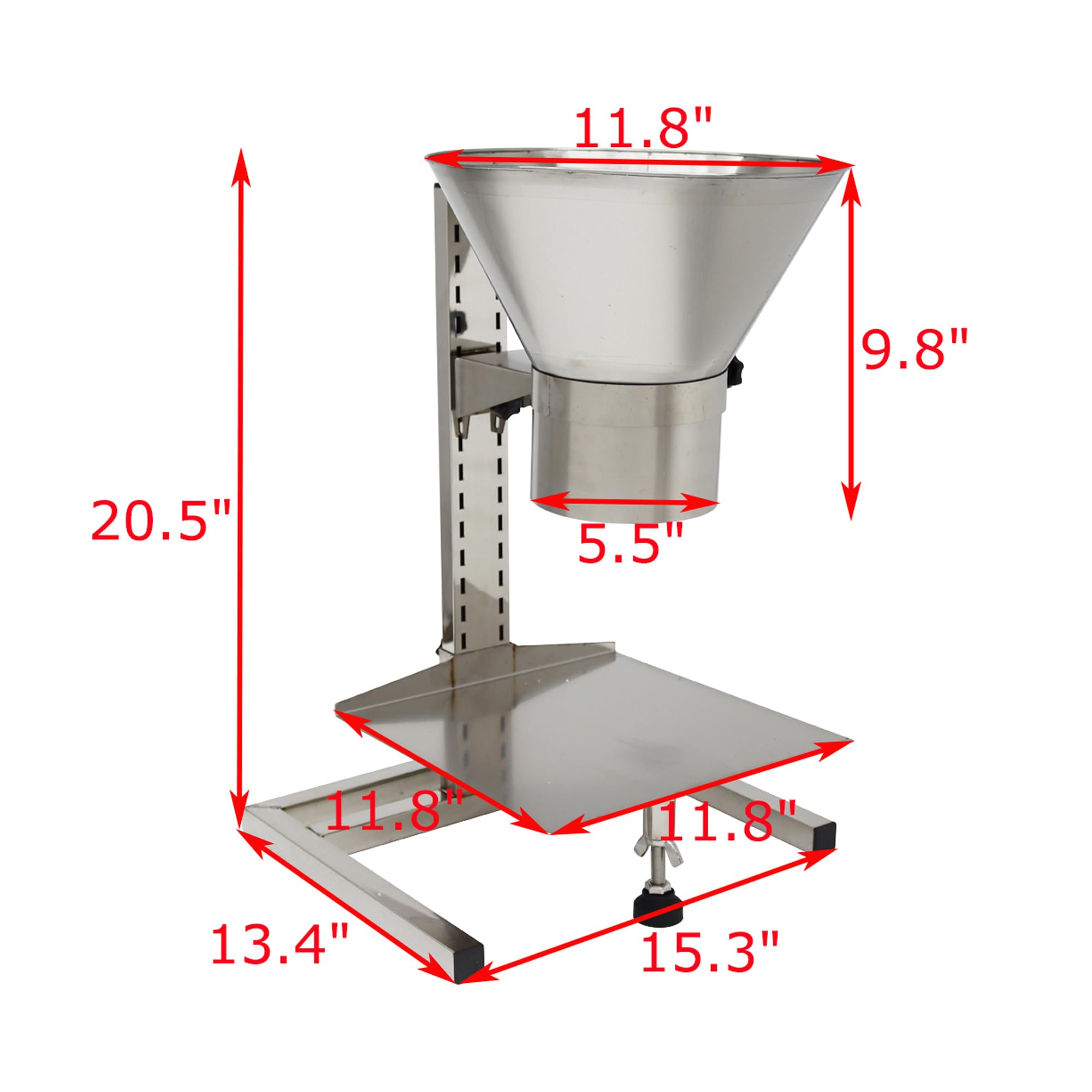 Premium Stainless Steel Feeding Hopper with Adjustable Support Stand - Manual Filling Funnel for Grains, Seeds & Pet Food - 5.5 Inch Wide Base - Perfect for Farm, Bakery & Home Kitchen Use