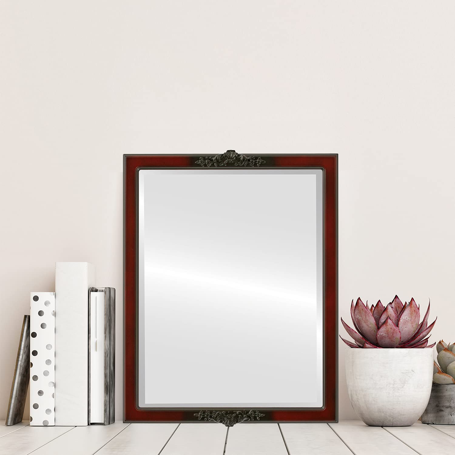 Athena Style Rosewood Rectangle Beveled Wall Mirror - 22x26 Inches - Elegant Home Decor Mirror for Living Room, Bedroom & Entryway