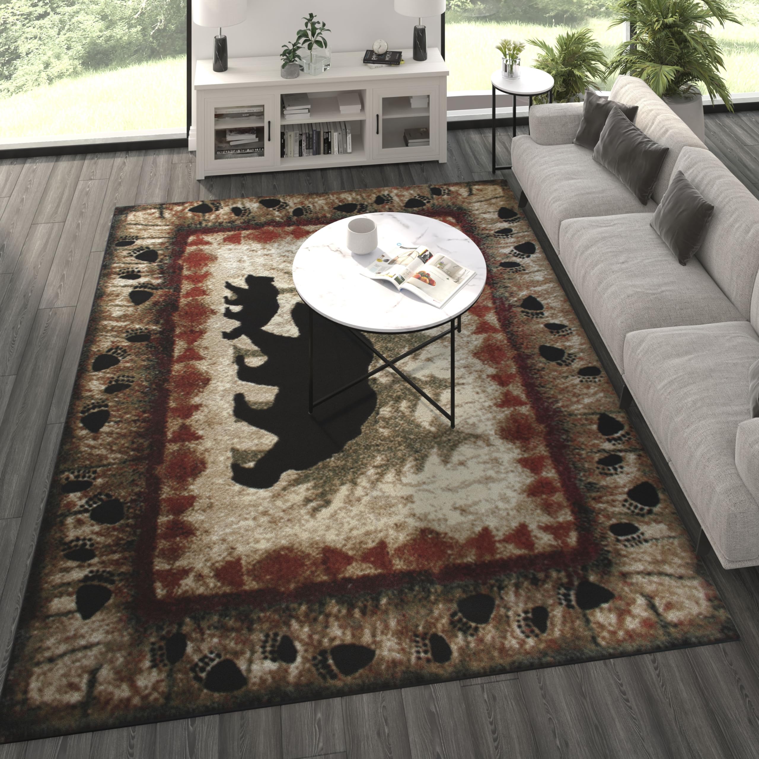 8' x 10' Rustic Lodge Wandering Black Bear and Cub Area Rug with Jute Backing - Cozy Cabin Decor for Living Room, Bedroom & Lodge Style Homes